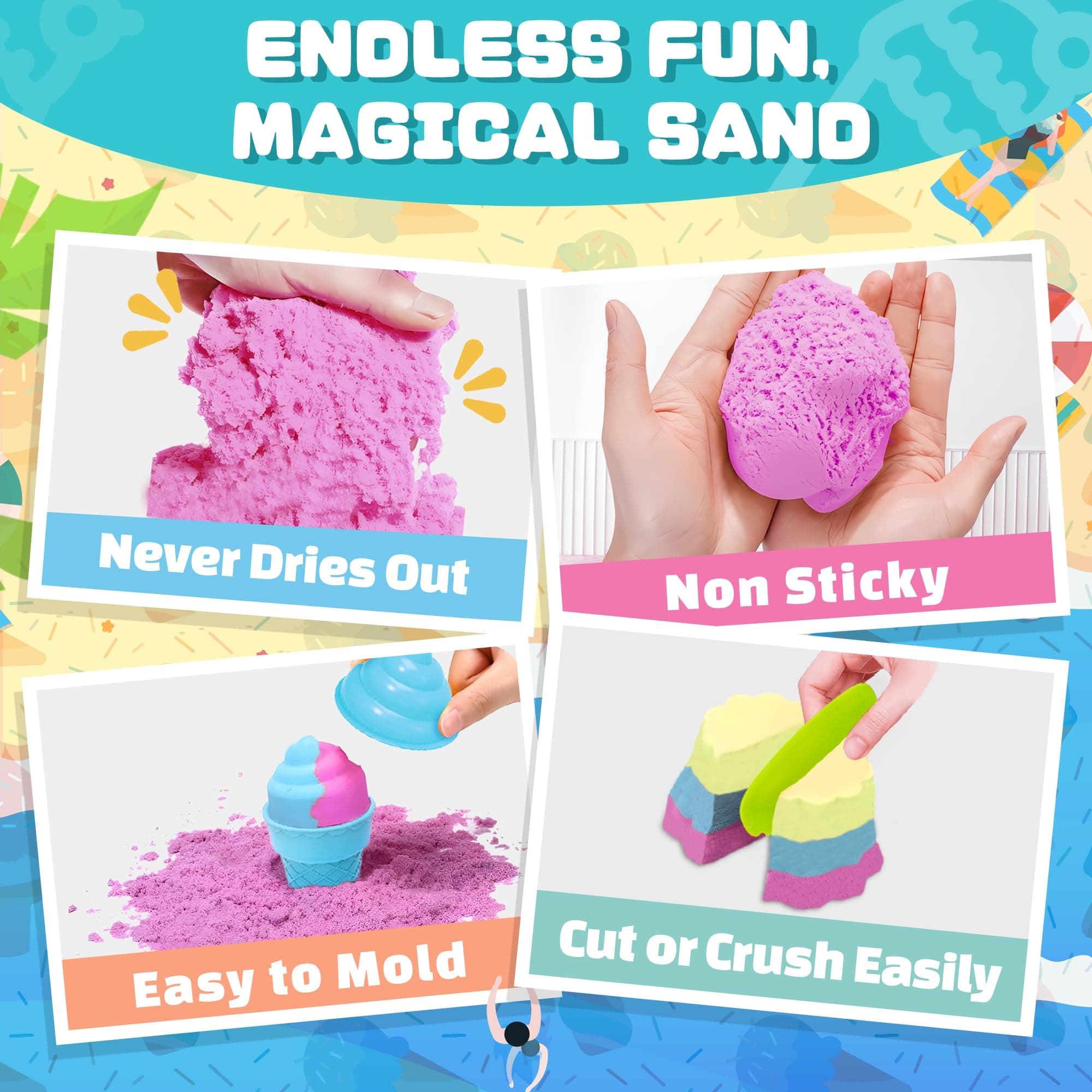 SMILESSKIDDO Sensory Bin - Baking & Ice Cream Making Set with 3.3lb Play Sand Ki - Thumbnail 3