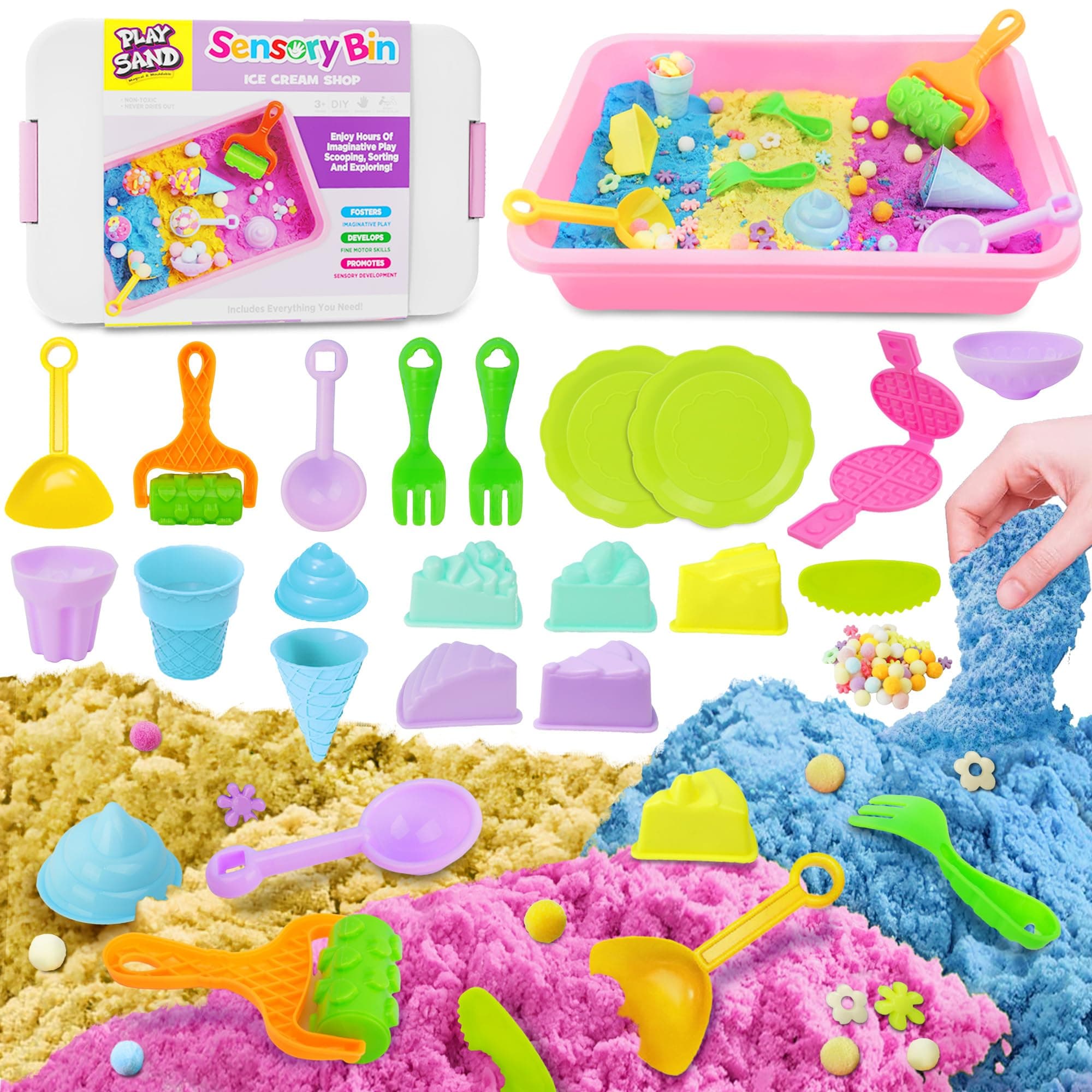 SMILESSKIDDO Sensory Bin - Baking & Ice Cream Making Set with 3.3lb Play Sand Ki - Thumbnail 7