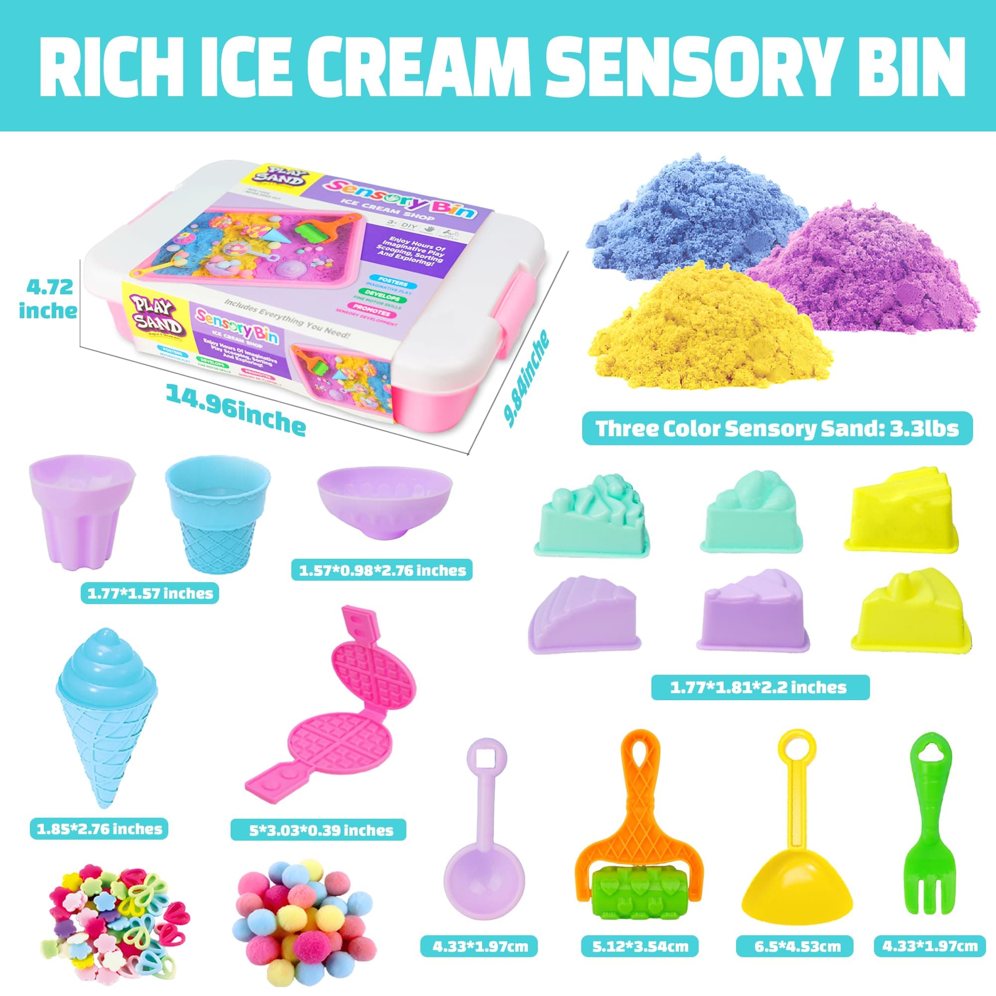 SMILESSKIDDO Sensory Bin - Baking & Ice Cream Making Set with 3.3lb Play Sand Ki - Thumbnail 6