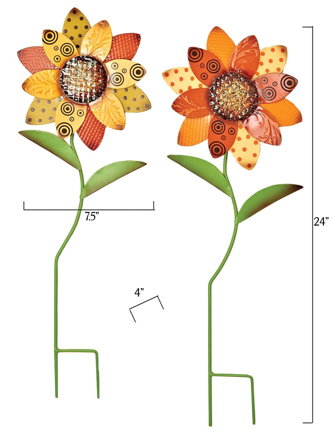 24" Metal Sunflower Outdoor Garden Stake, Set of 2 - Thumbnail 2