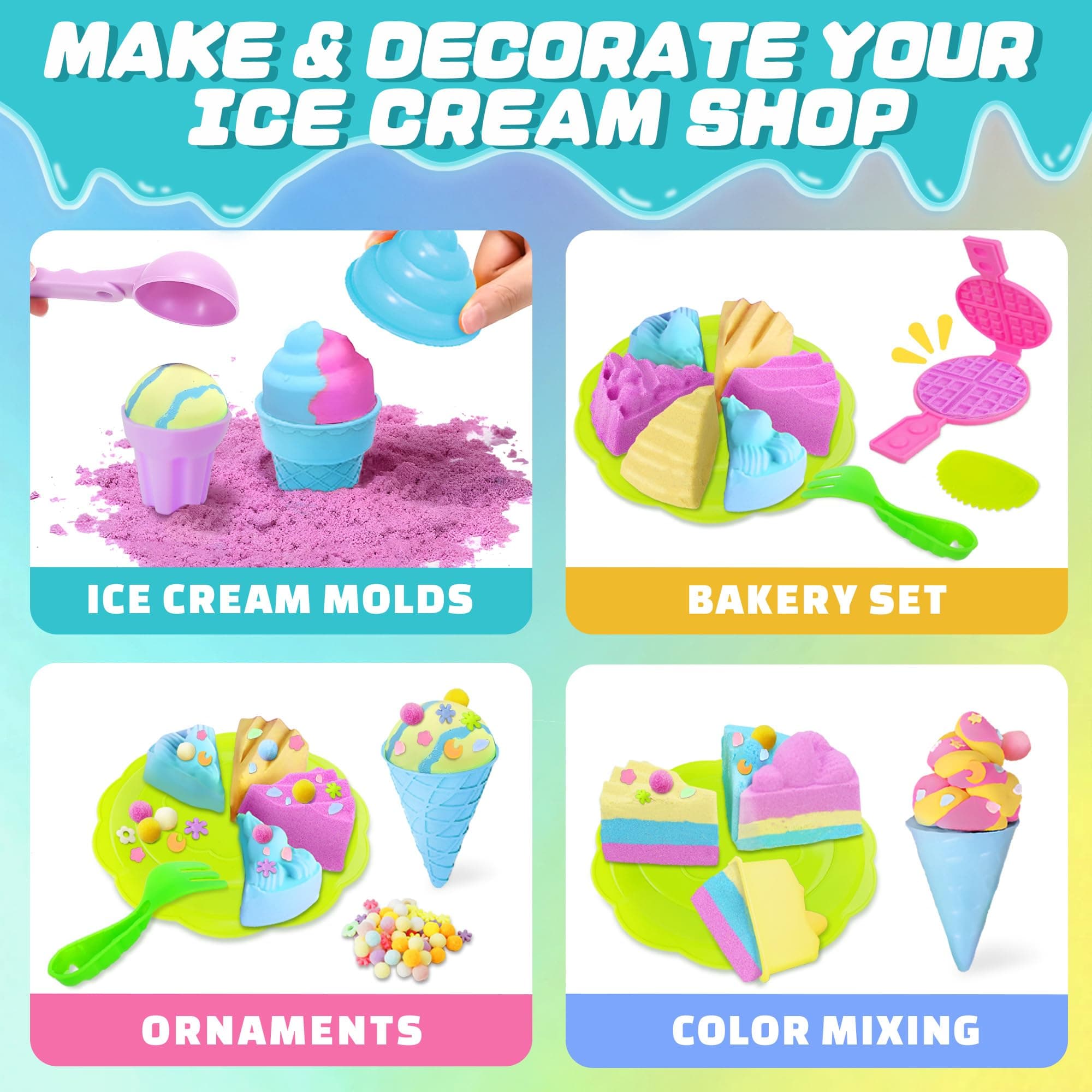 SMILESSKIDDO Sensory Bin - Baking & Ice Cream Making Set with 3.3lb Play Sand Ki - Thumbnail 2