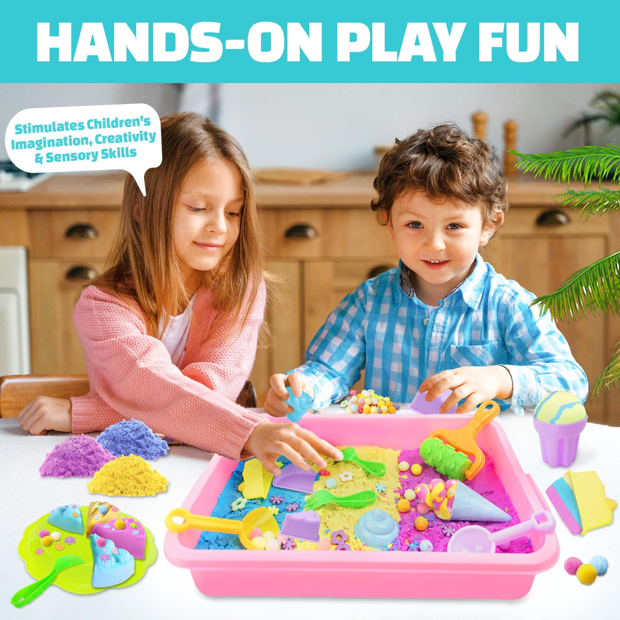 SMILESSKIDDO Sensory Bin - Baking & Ice Cream Making Set with 3.3lb Play Sand Ki - Thumbnail 5