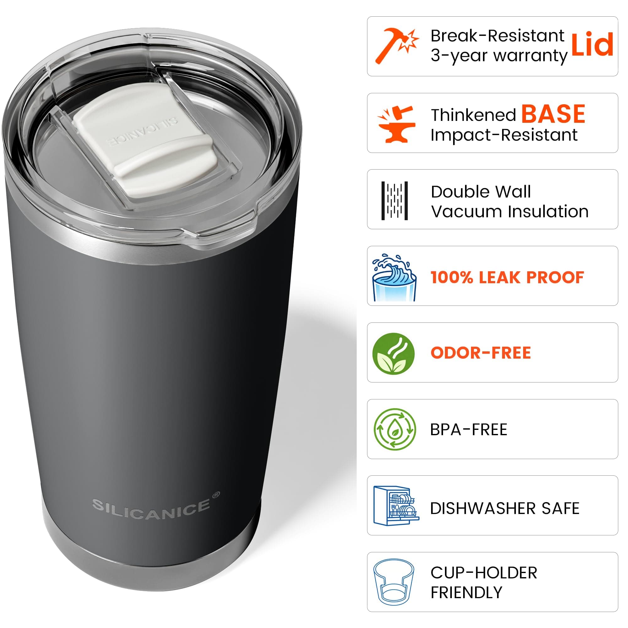 SILICANICE 20oz Vacuum Insulated Tumbler Stainless Steel Coffee Mug BPA Free Gra - Thumbnail 4