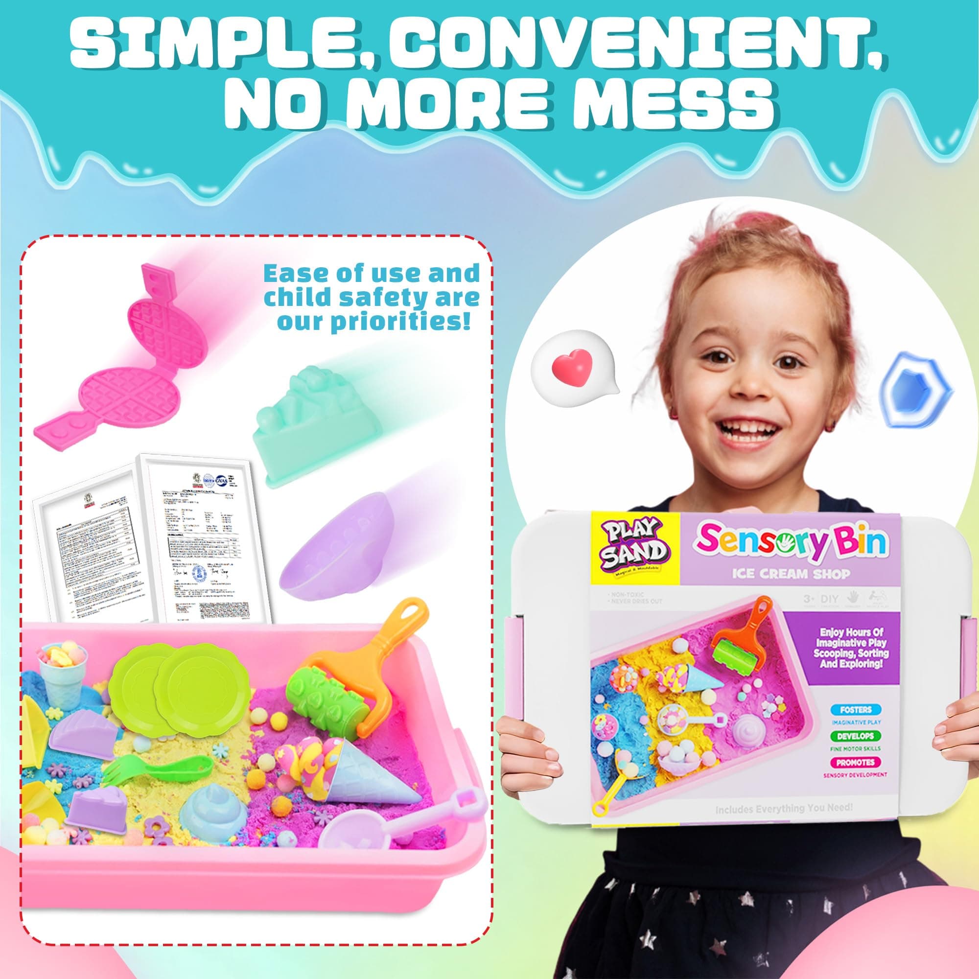 SMILESSKIDDO Sensory Bin - Baking & Ice Cream Making Set with 3.3lb Play Sand Ki - Thumbnail 4