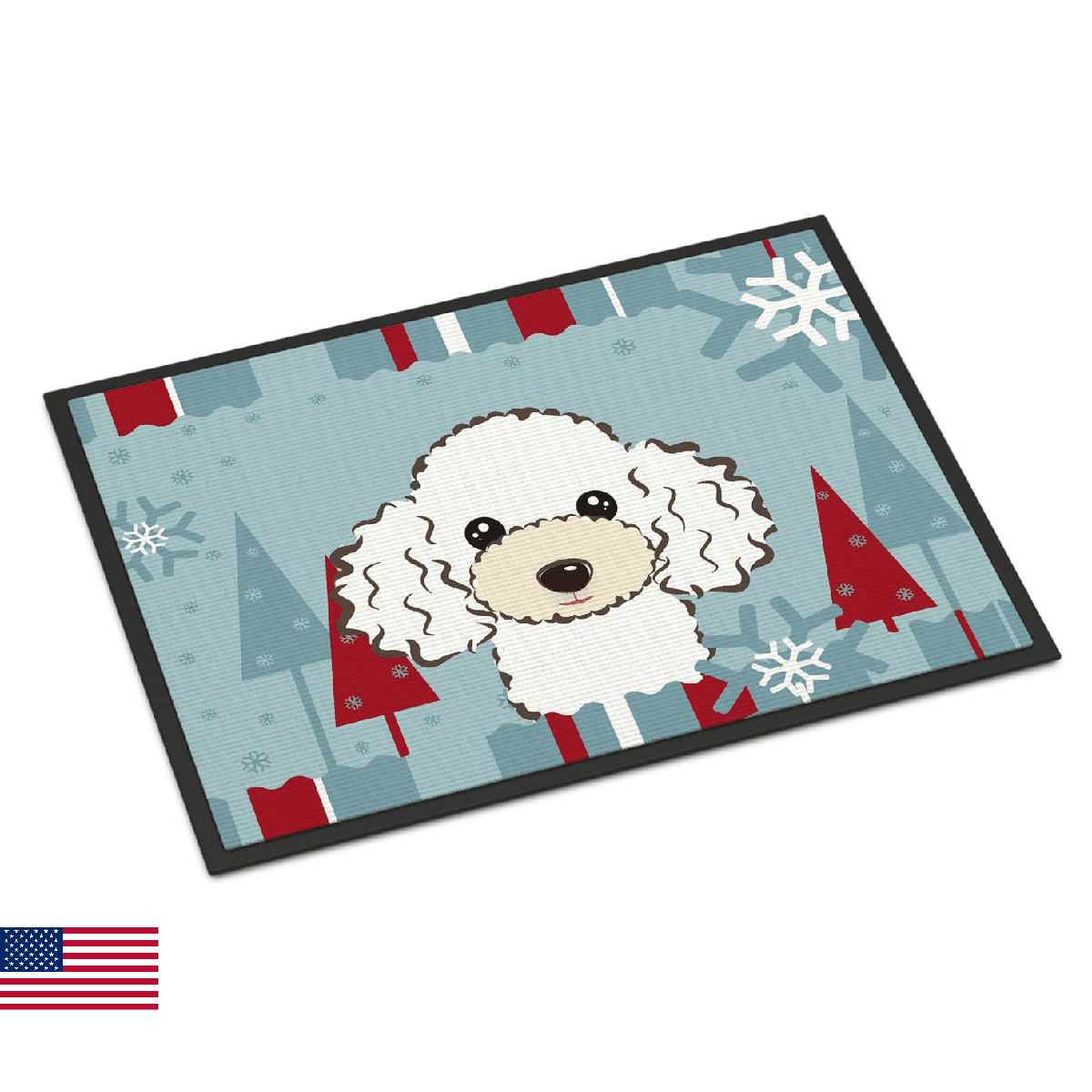 Caroline's Treasures BB1753JMAT Winter Holiday White Poodle Doormat 24x36 Front - Image 1