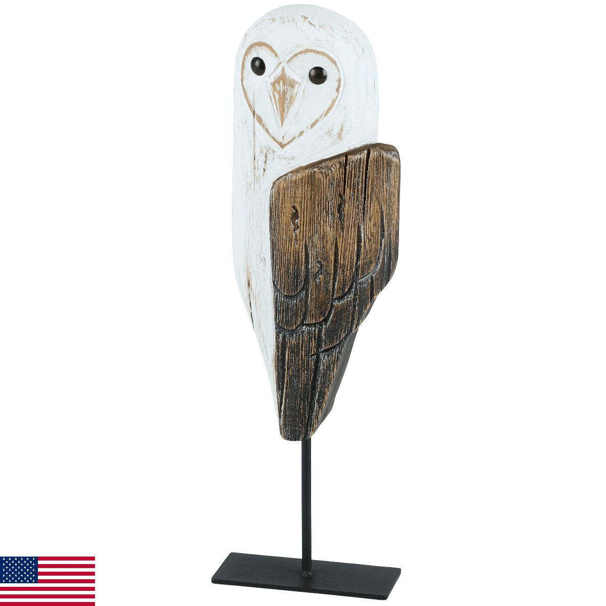 Primitives by Kathy Barn Owl Wood Sculpture Haunted White Collection Painted Acc - Image 1