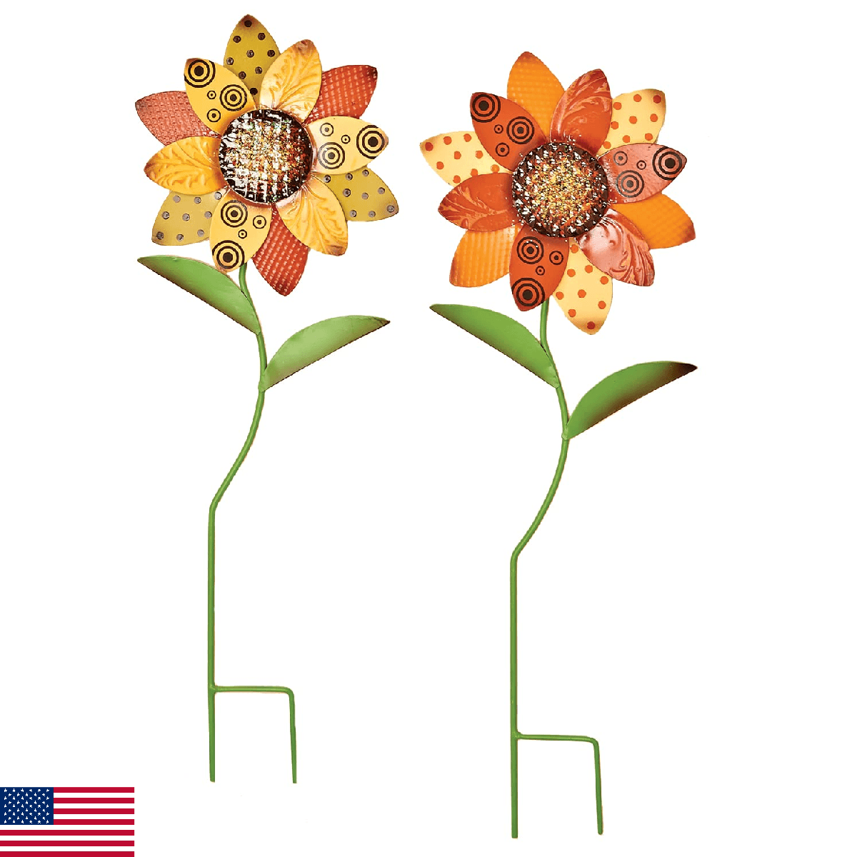 24" Metal Sunflower Outdoor Garden Stake, Set of 2 - Image 1