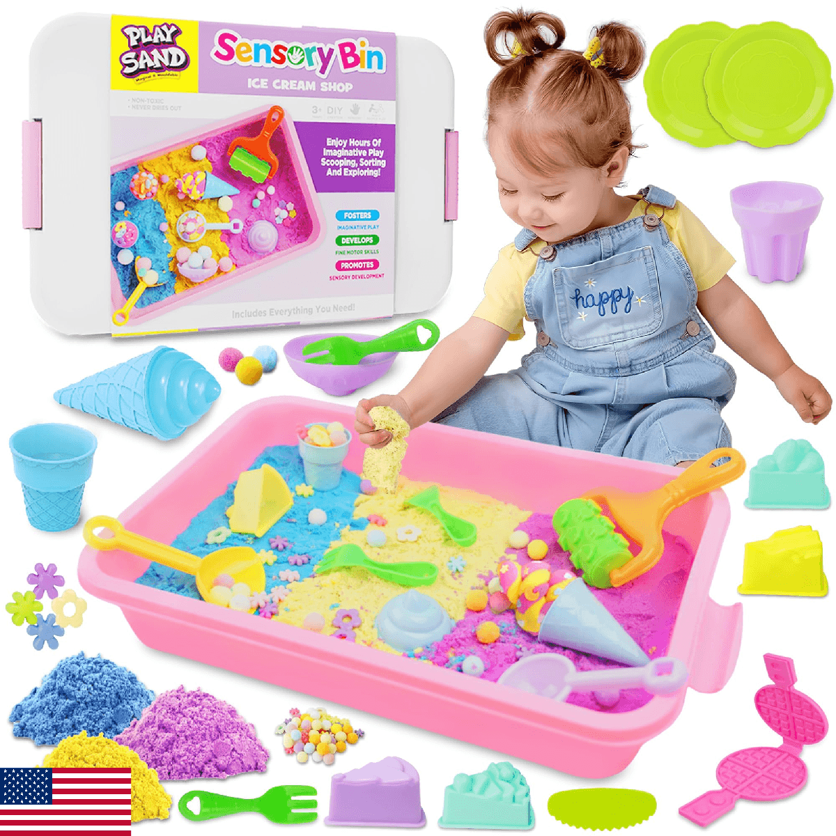 SMILESSKIDDO Sensory Bin - Baking & Ice Cream Making Set with 3.3lb Play Sand Ki - Image 1