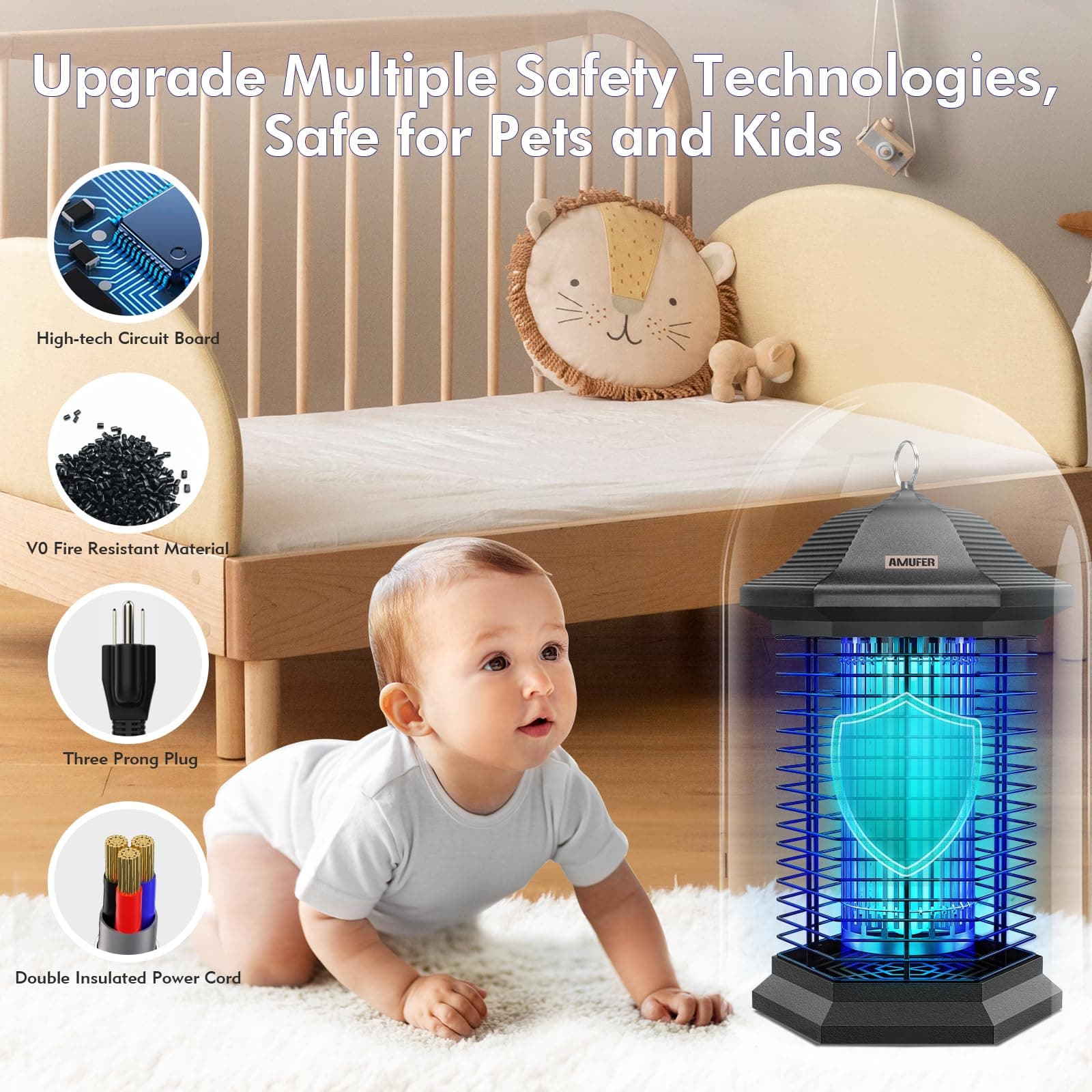 AMUFER Bug Zapper Outdoor Indoor 18W 4400V Electric Mosquito Fly Insect Killer - Thumbnail 6