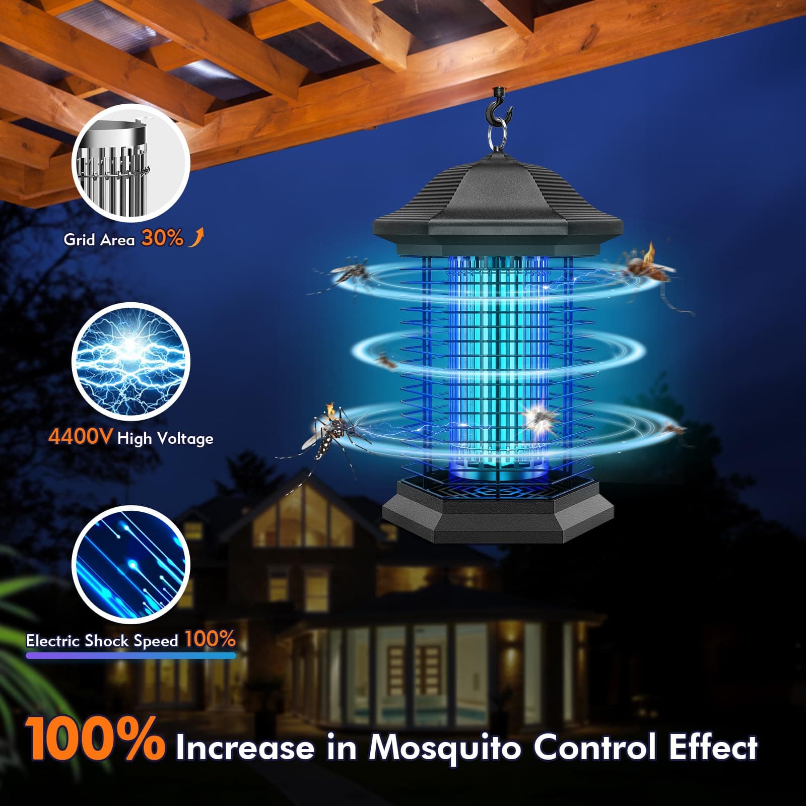 AMUFER Bug Zapper Outdoor Indoor 18W 4400V Electric Mosquito Fly Insect Killer - Thumbnail 3