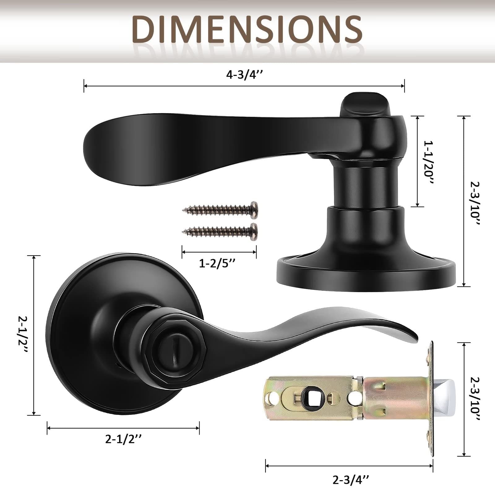 Probrico 1 Pack Privacy Door Lever Locking Black Door Handle Set for Bathroom Be - Thumbnail 4