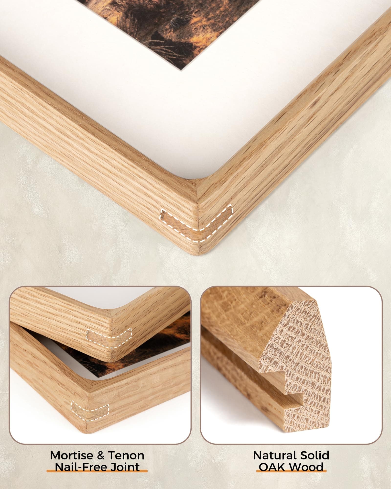 RICHFOCUS 8.5x11 Picture Frame USA-Sourced Natural Oak Solid Wood Photo Frame Ha - Thumbnail 3