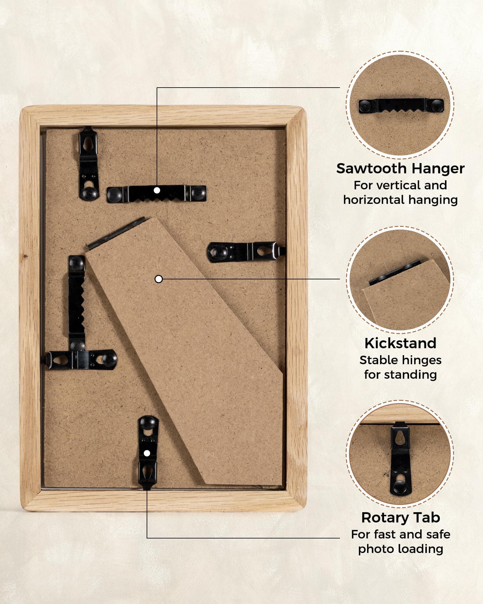 RICHFOCUS 8.5x11 Picture Frame USA-Sourced Natural Oak Solid Wood Photo Frame Ha - Thumbnail 5