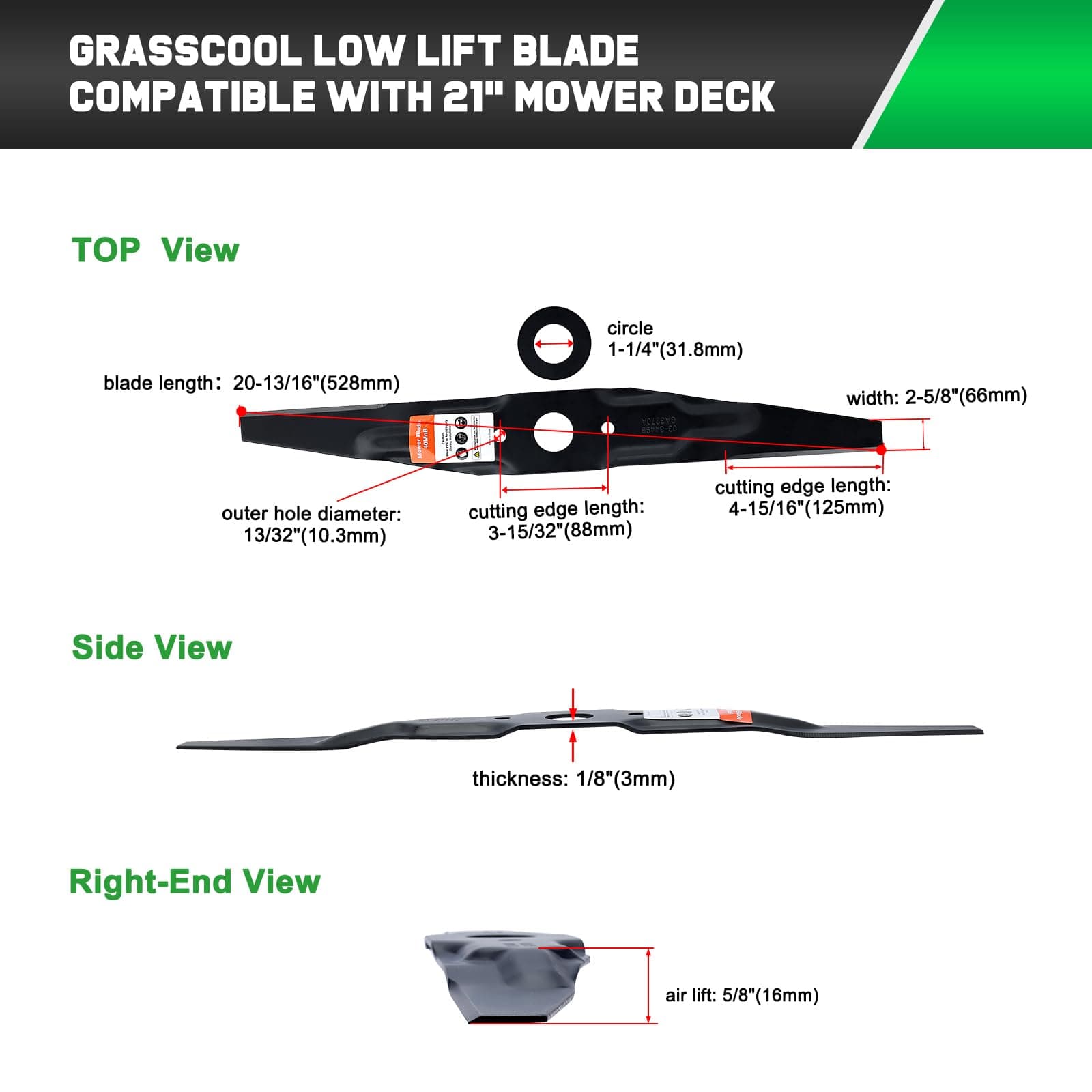 Grasscool Mulching Blades for Honda HRR216, HRR2169VKA, HRR2169VYA, HRR216VKA - Thumbnail 7