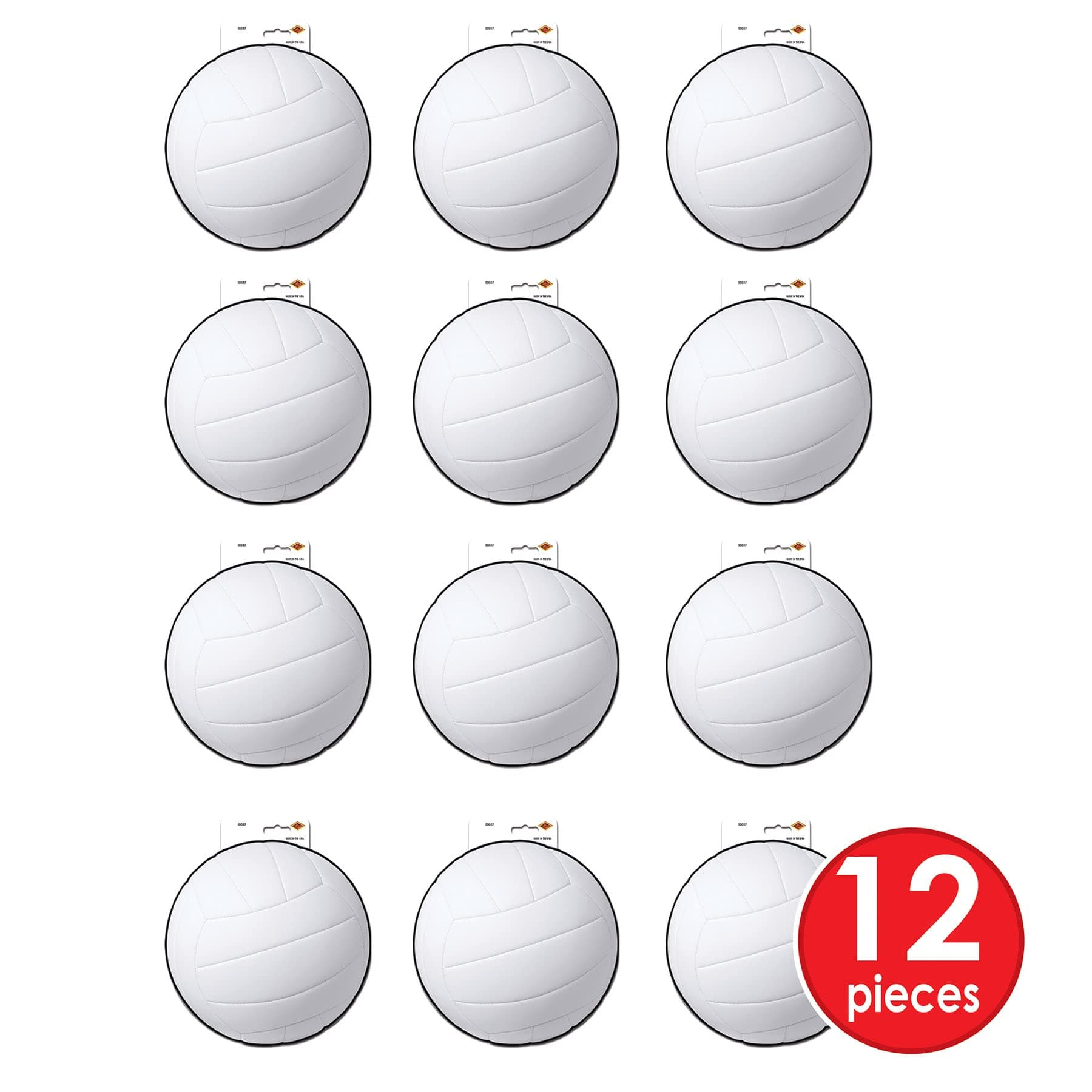 Beistle, 12 Piece Volleyball Cutouts, 13.5'' (White/Black) - Thumbnail 6