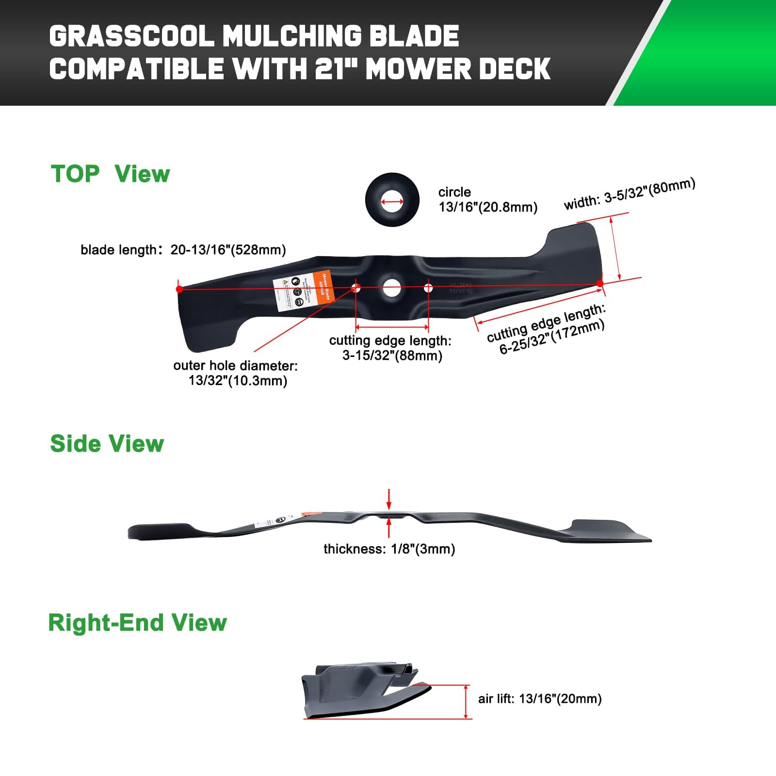 Grasscool Mulching Blades for Honda HRR216, HRR2169VKA, HRR2169VYA, HRR216VKA - Thumbnail 6