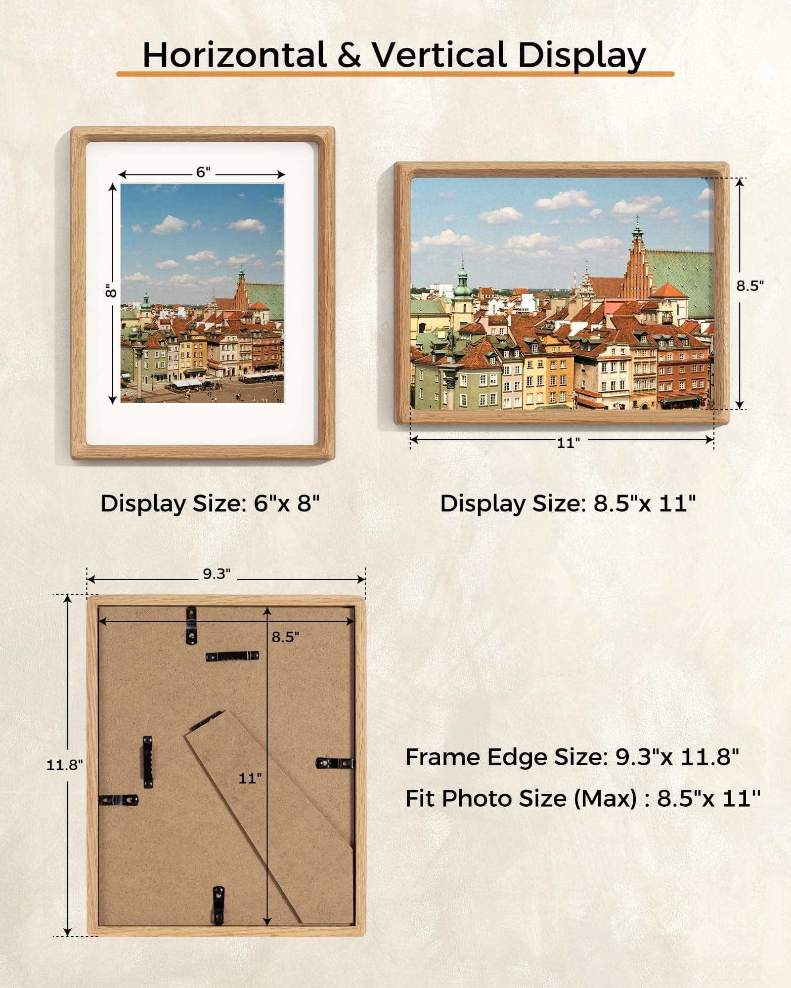 RICHFOCUS 8.5x11 Picture Frame USA-Sourced Natural Oak Solid Wood Photo Frame Ha - Thumbnail 6