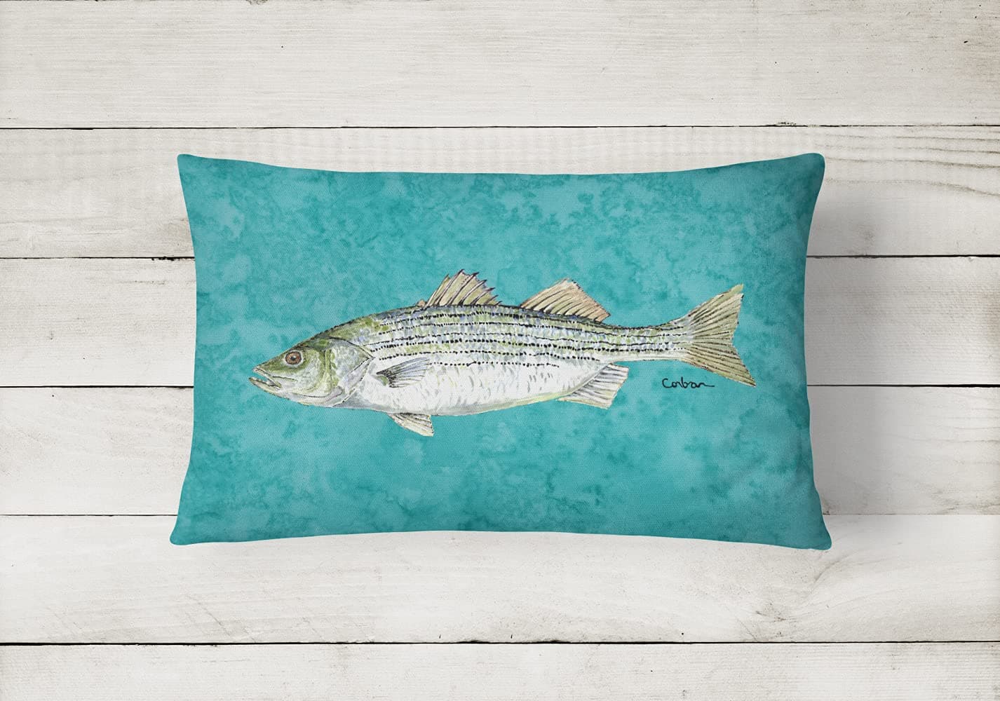 Caroline's Treasures 8720PW1216 Striped Bass Fish Canvas Fabric Decorative Pillo - Thumbnail 2