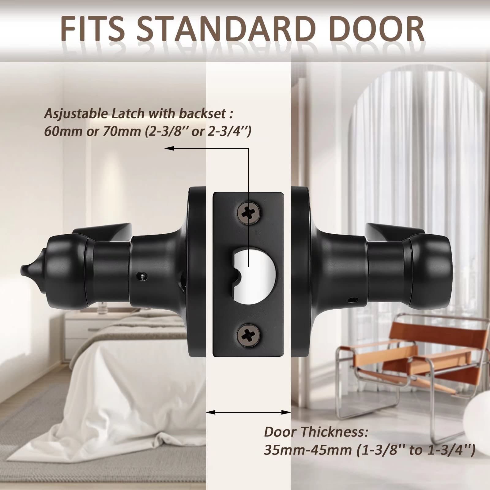 Probrico 1 Pack Privacy Door Lever Locking Black Door Handle Set for Bathroom Be - Thumbnail 2