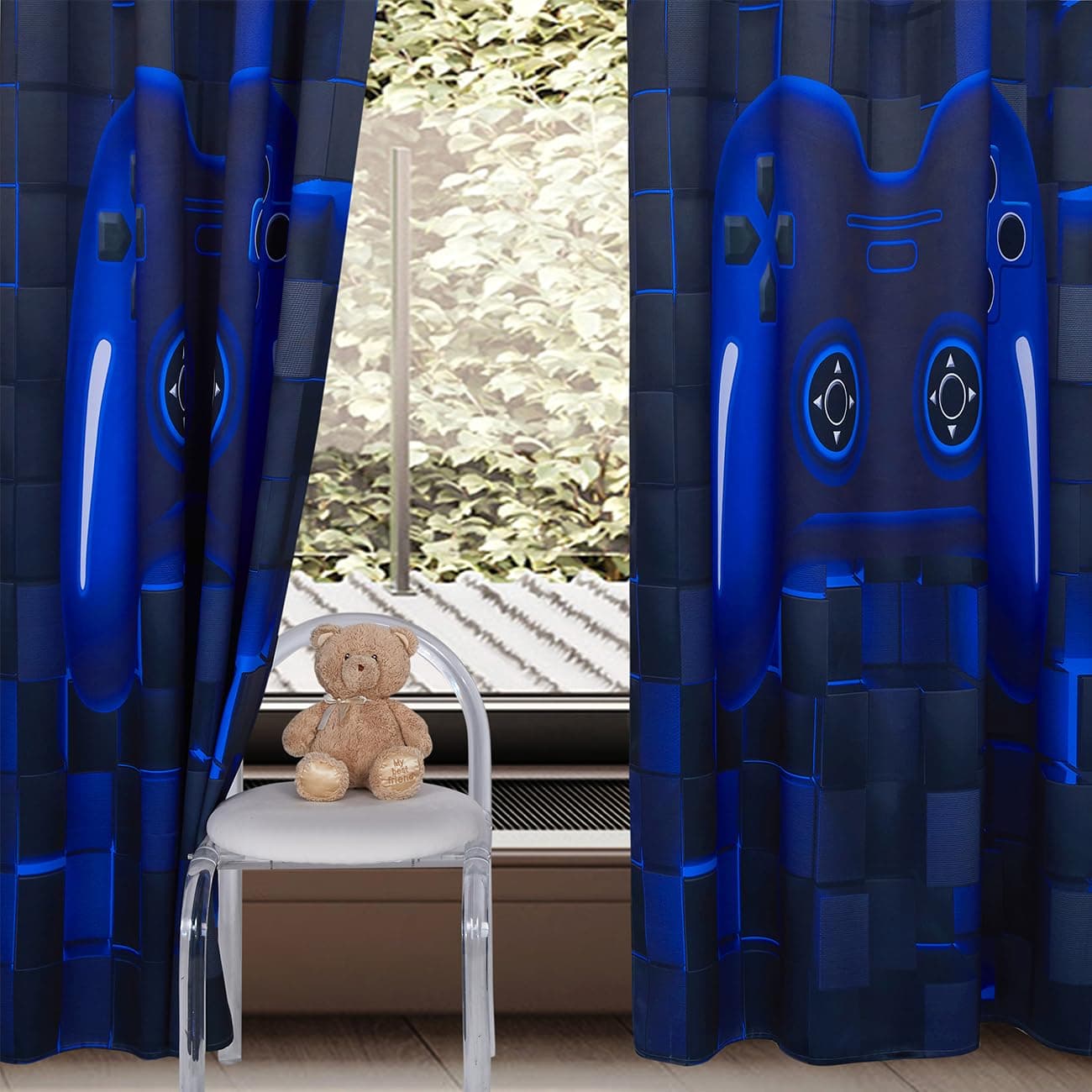 PERFEMET Game Controller Kids Curtains for Bedroom 2 Panels-Black Blue Video Gam - Thumbnail 3