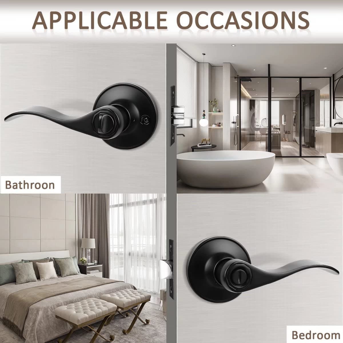 Probrico 1 Pack Privacy Door Lever Locking Black Door Handle Set for Bathroom Be - Thumbnail 6