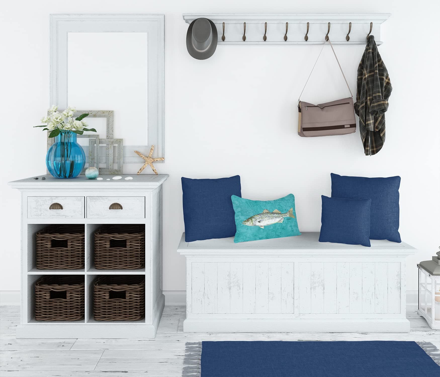 Caroline's Treasures 8720PW1216 Striped Bass Fish Canvas Fabric Decorative Pillo - Thumbnail 3