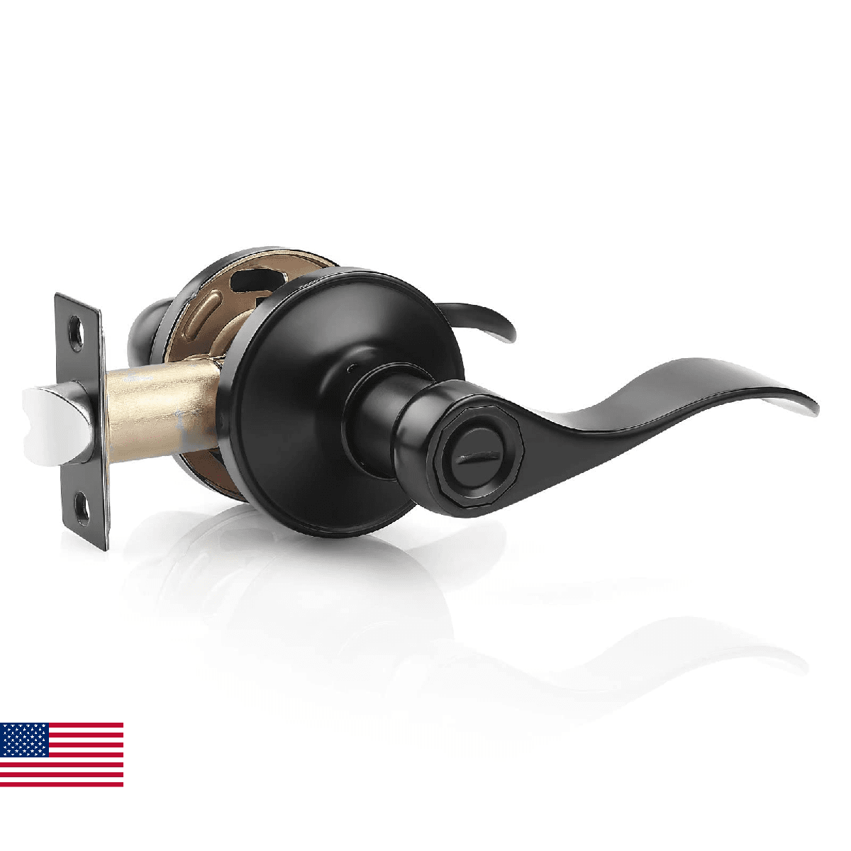 Probrico 1 Pack Privacy Door Lever Locking Black Door Handle Set for Bathroom Be - Image 1