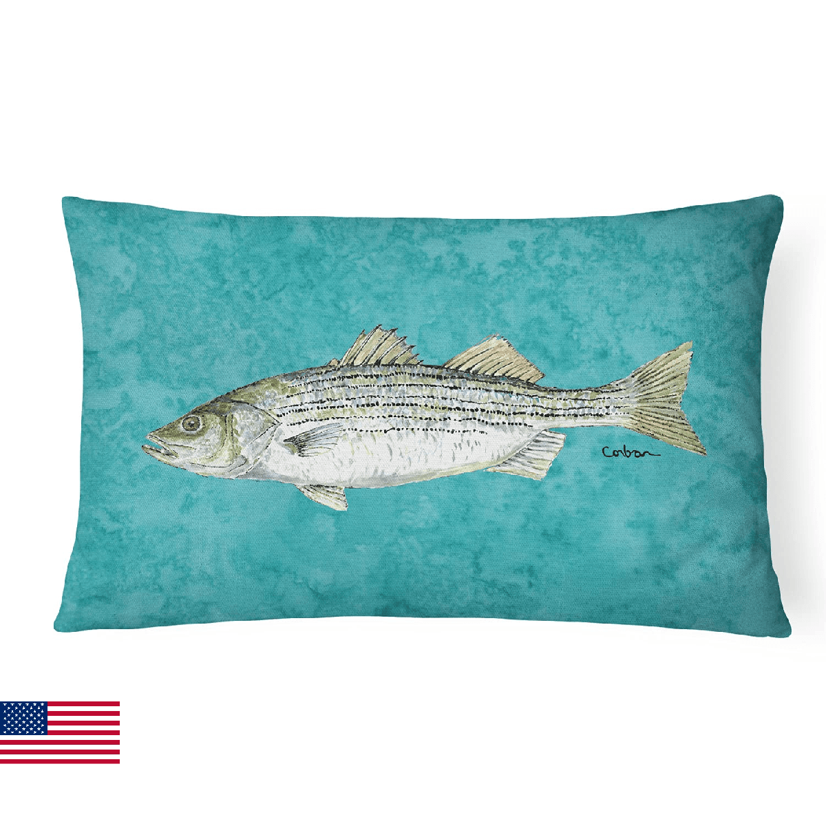 Caroline's Treasures 8720PW1216 Striped Bass Fish Canvas Fabric Decorative Pillo - Image 1