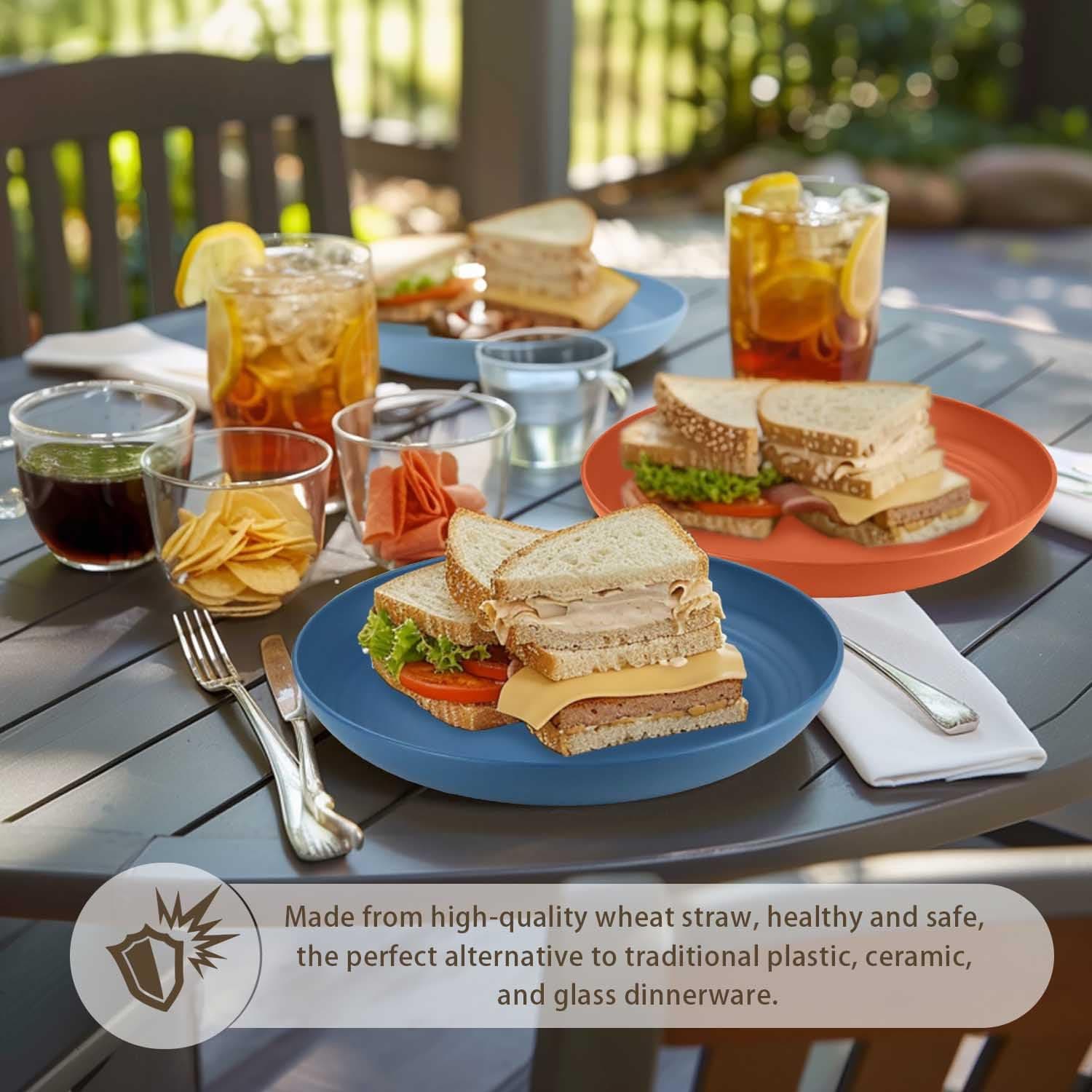 Homienly Wheat Straw Plates, 12-Pieces Unbreakable Dinner Plates - 9 Inch Altern - Thumbnail 5