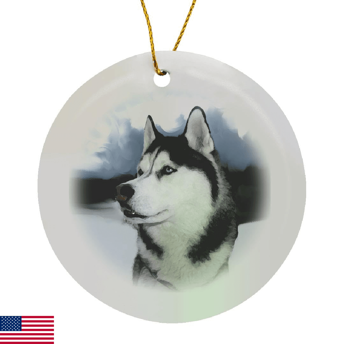 3dRose Siberian Husky Circle Porcelain Ornament - Image 1