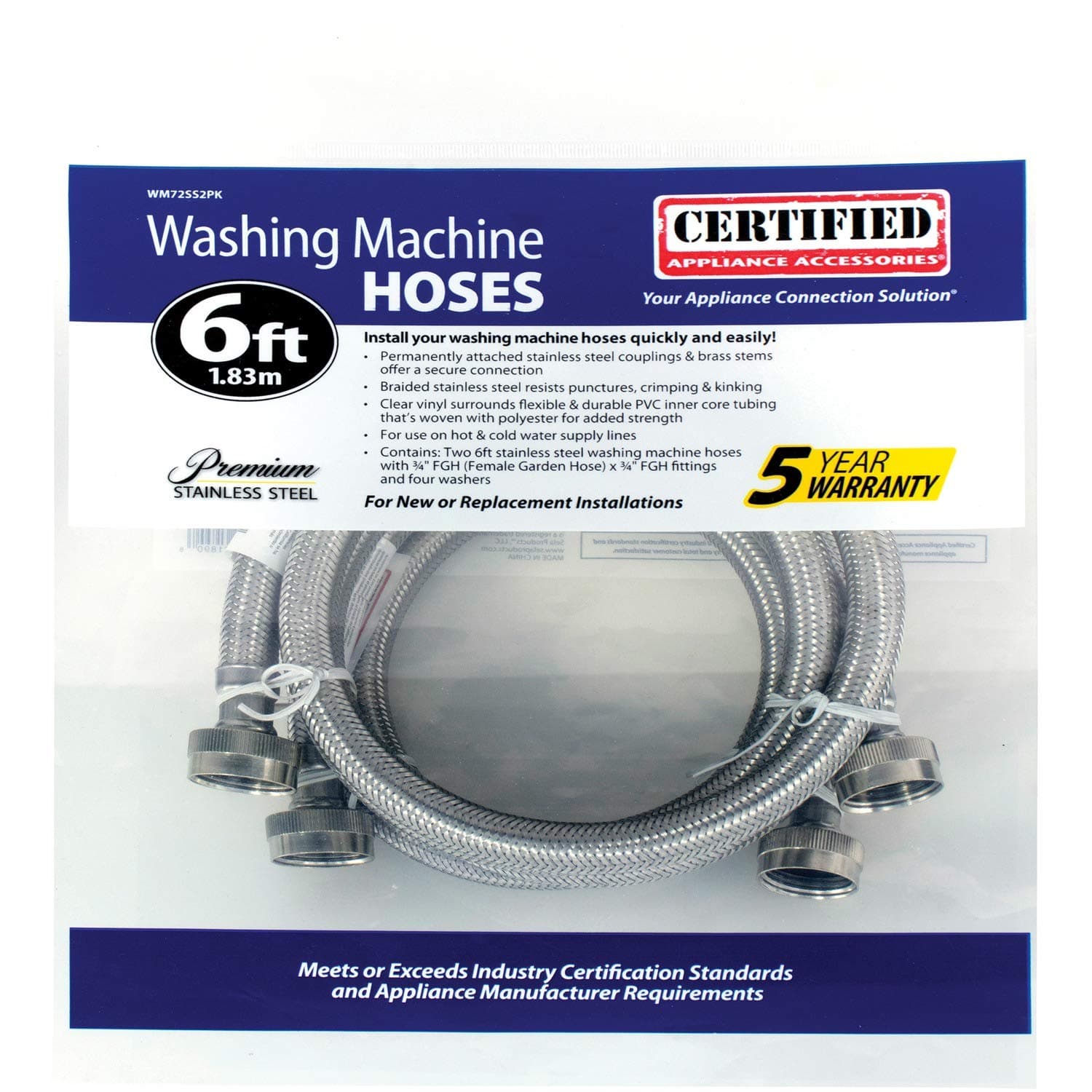 Certified Appliance Accessories Washing Machine Hoses (2 Pack), Hot and Cold Wat - Thumbnail 6