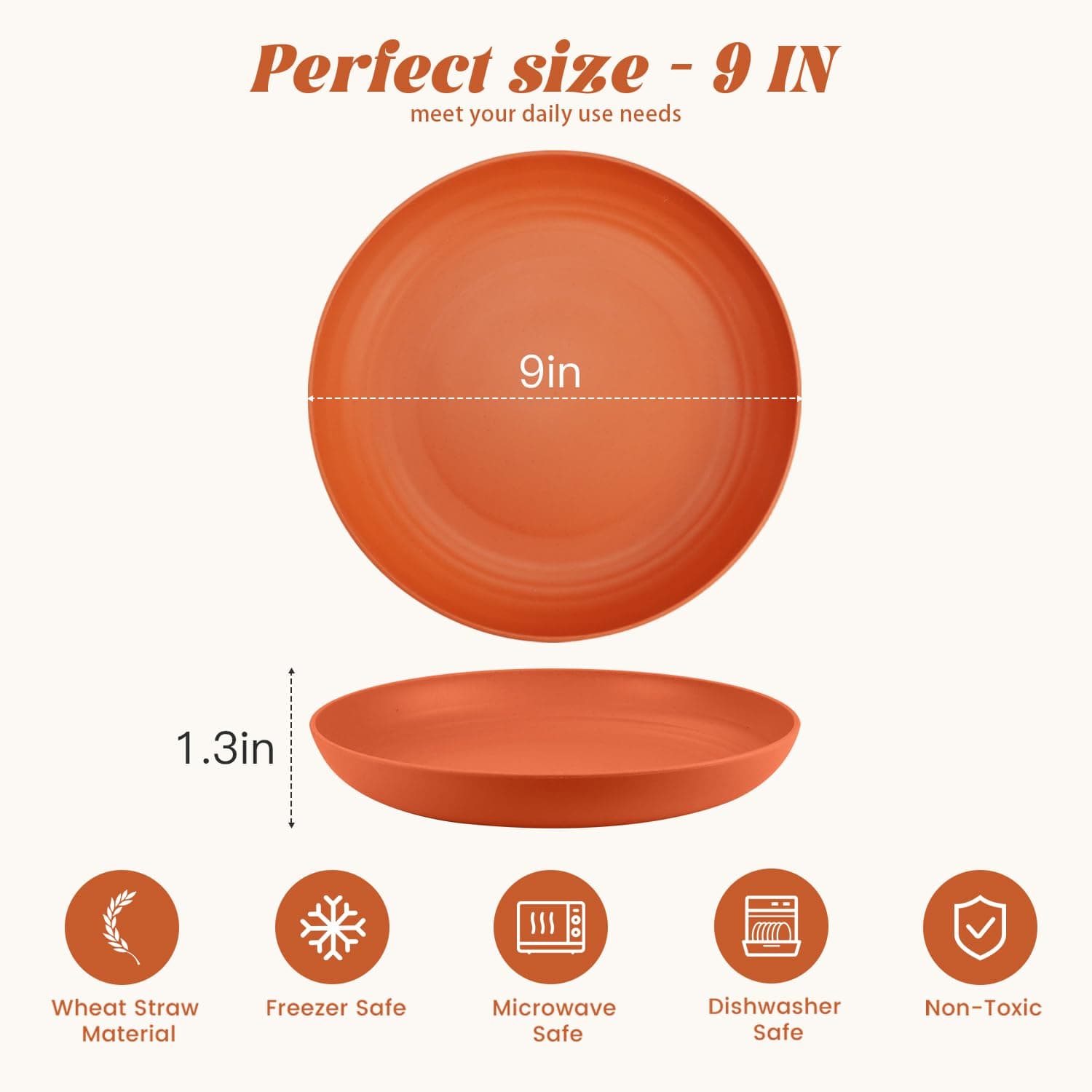 Homienly Wheat Straw Plates, 12-Pieces Unbreakable Dinner Plates - 9 Inch Altern - Thumbnail 2
