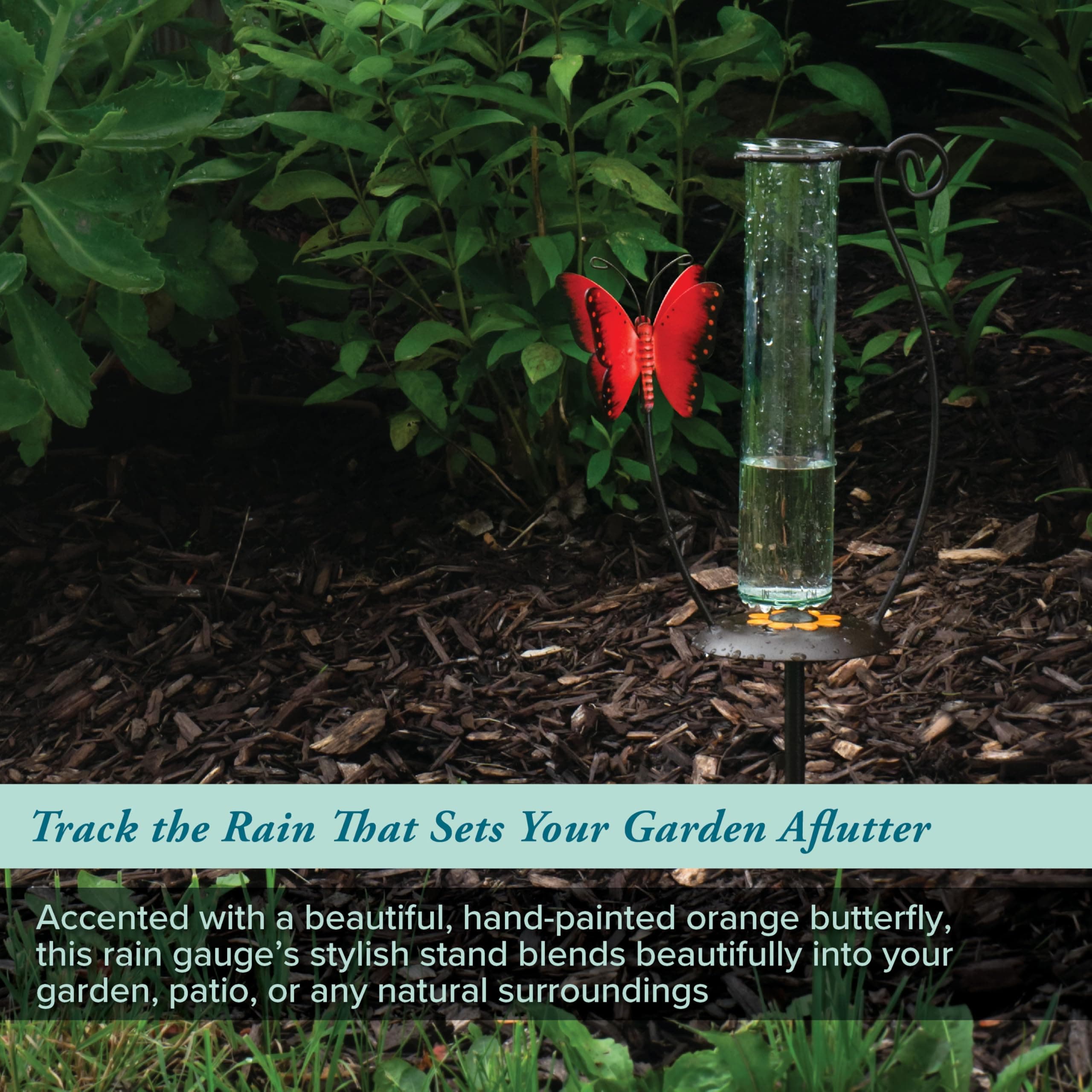 La Crosse 704-13077-INT 5 inch Capacity Glass Orange Butterfly Rain Gauge - Thumbnail 7