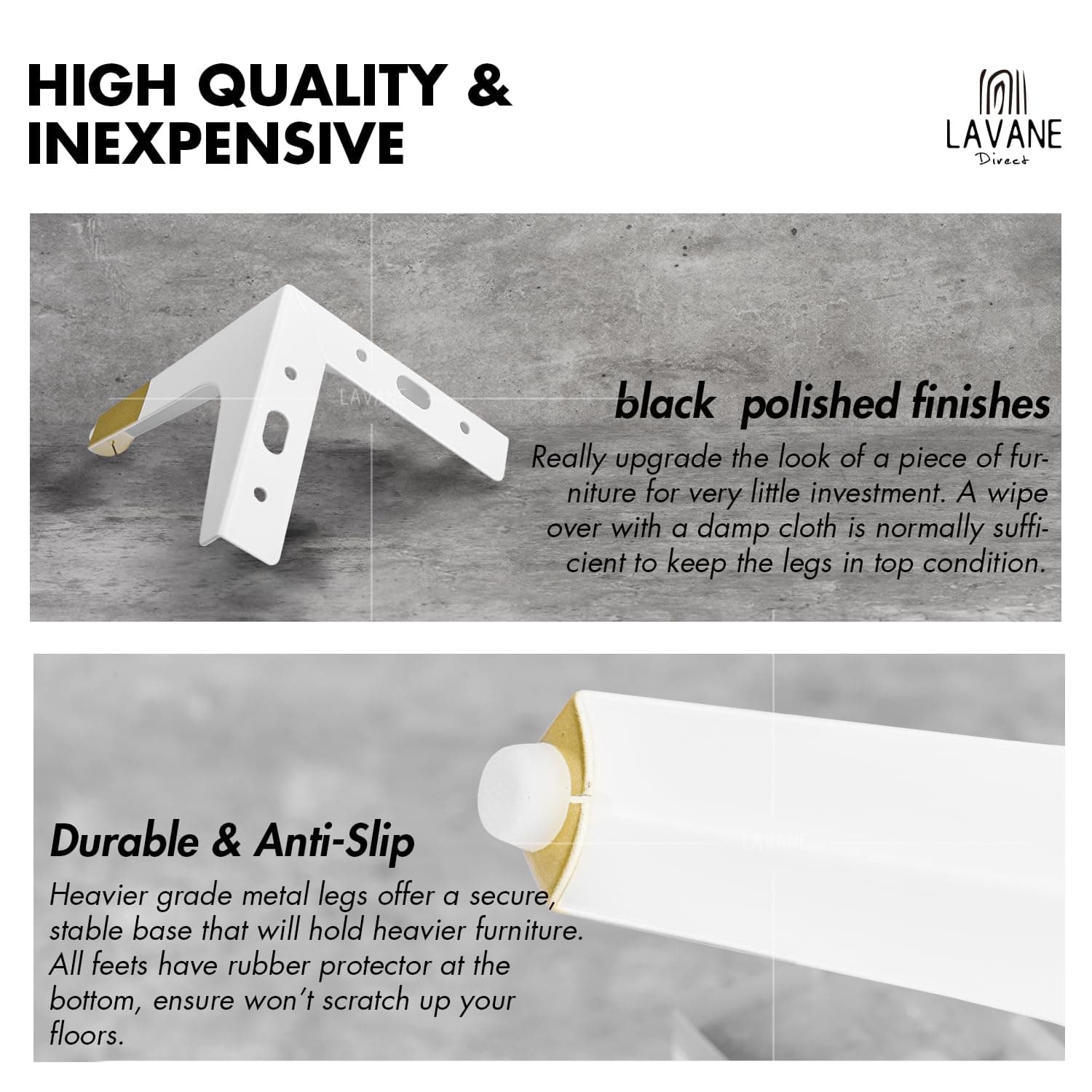 La Vane 7 Inch Metal Furniture Legs, Set of 4 - Modern Diamond Triangle White/Go - Thumbnail 4