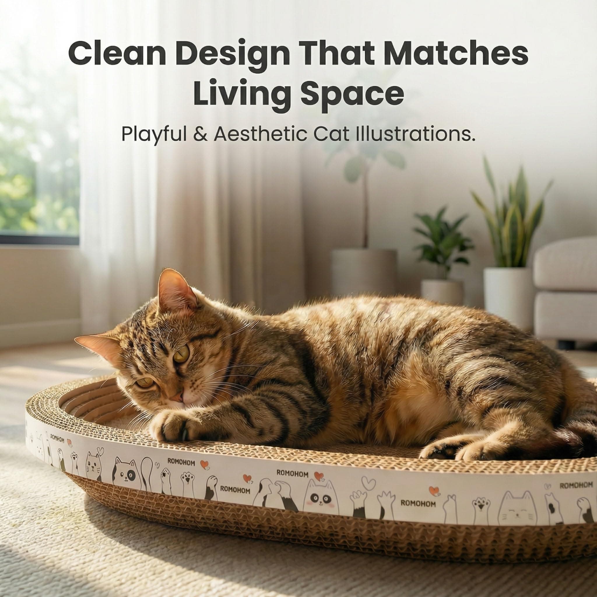 Romohom 3 Pack Oval Cardboard Cat Scratcher & Lounger Bed, High-Density Cat Scra - Thumbnail 6