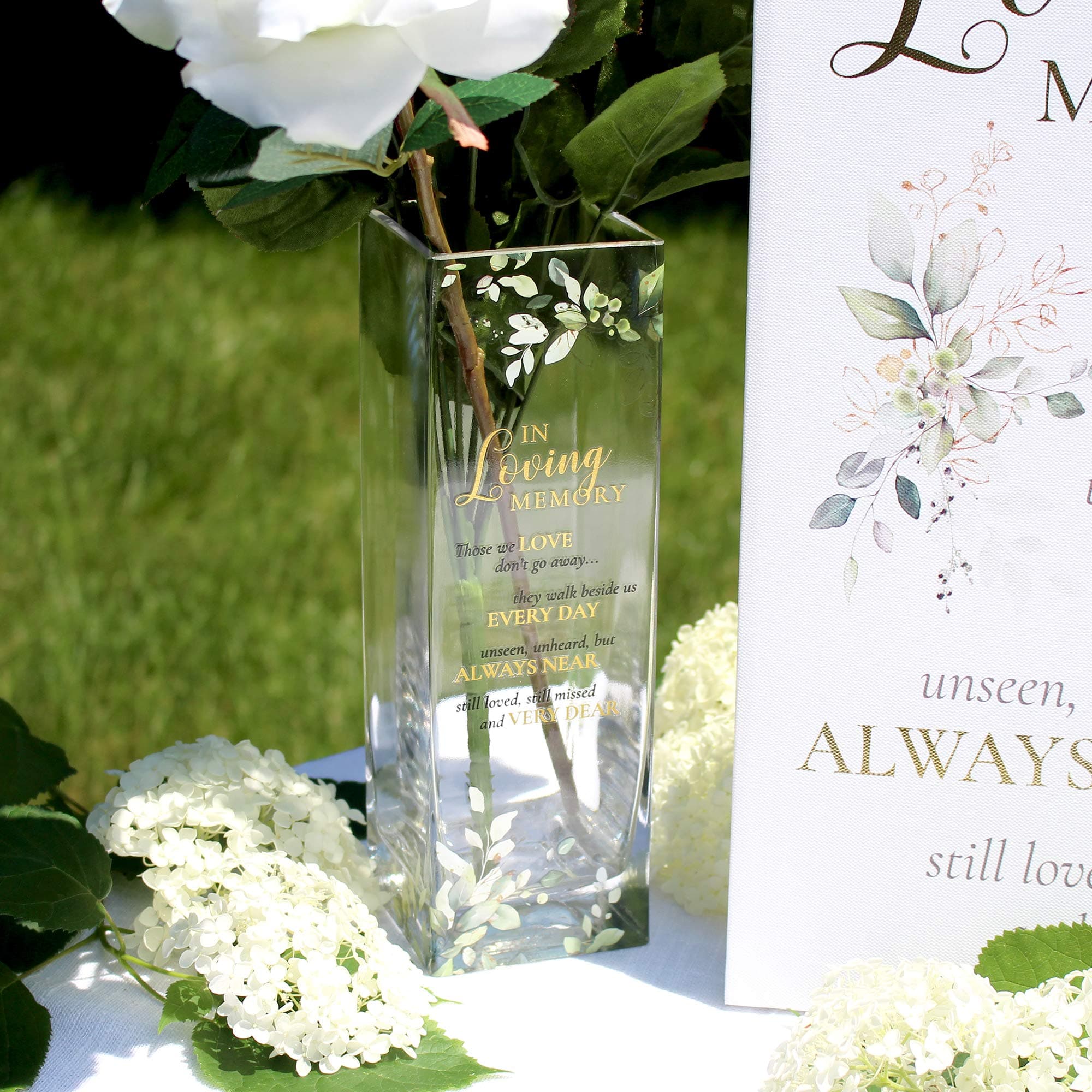 Lillian Rose Botanical Theme Memorial Flower Vase with Sympathy Verse, 3.15x3.15 - Thumbnail 3