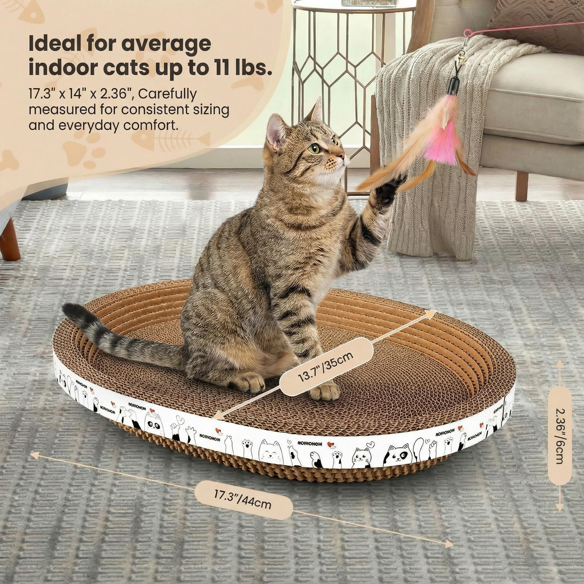 Romohom 3 Pack Oval Cardboard Cat Scratcher & Lounger Bed, High-Density Cat Scra - Thumbnail 5