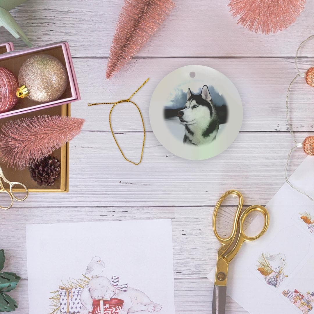 3dRose Siberian Husky Circle Porcelain Ornament - Thumbnail 6