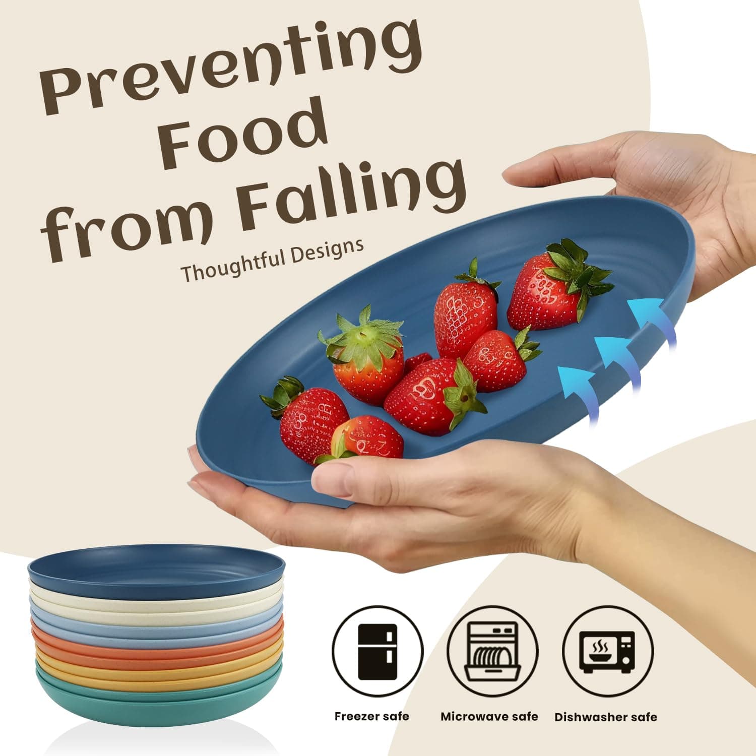 Homienly Wheat Straw Plates, 12-Pieces Unbreakable Dinner Plates - 9 Inch Altern - Thumbnail 4