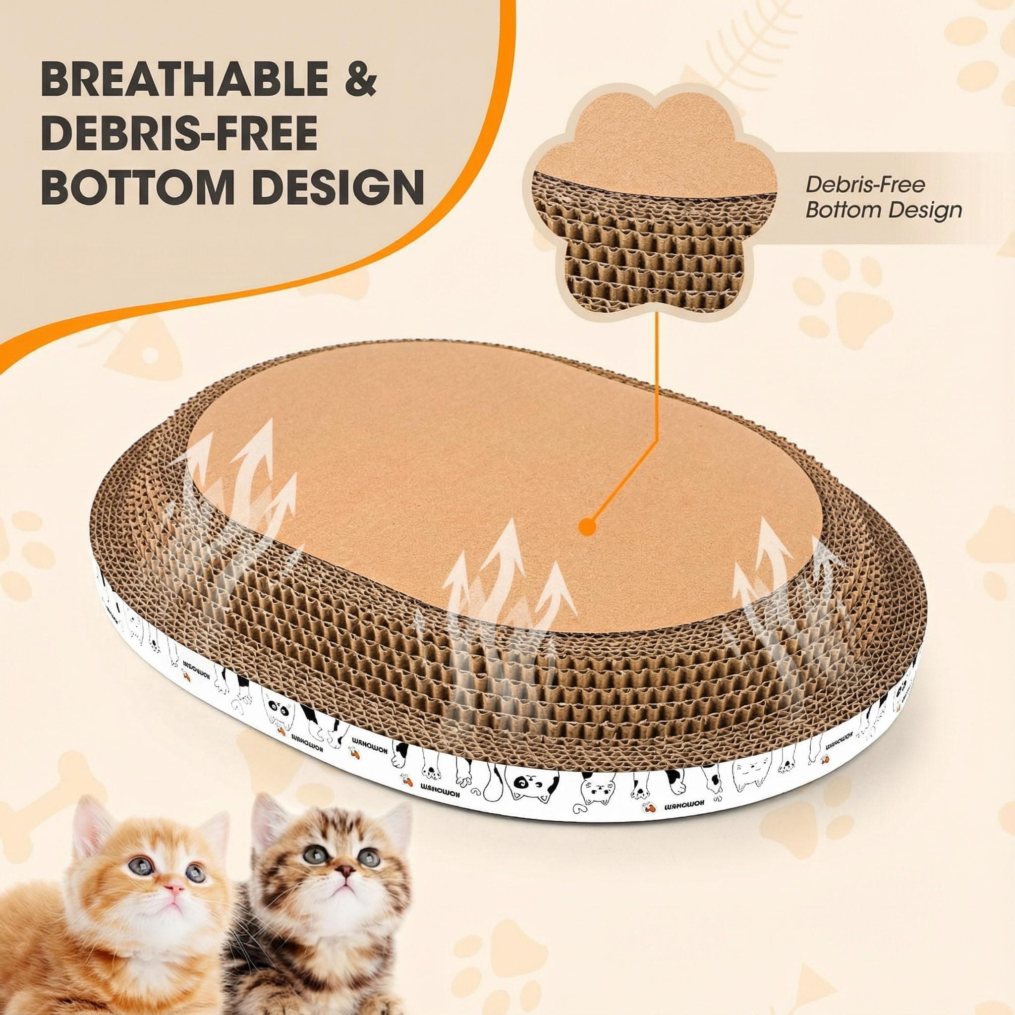 Romohom 3 Pack Oval Cardboard Cat Scratcher & Lounger Bed, High-Density Cat Scra - Thumbnail 3