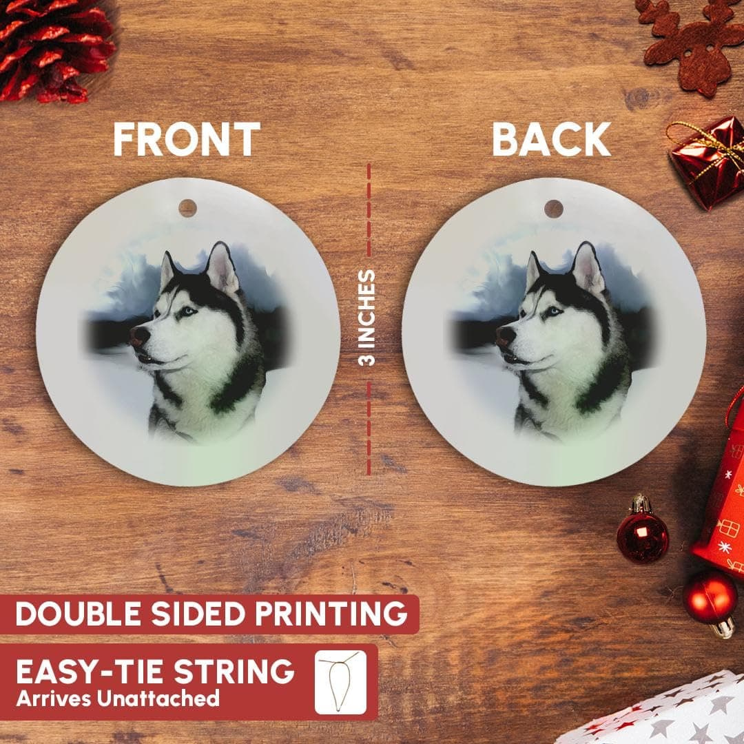 3dRose Siberian Husky Circle Porcelain Ornament - Thumbnail 3