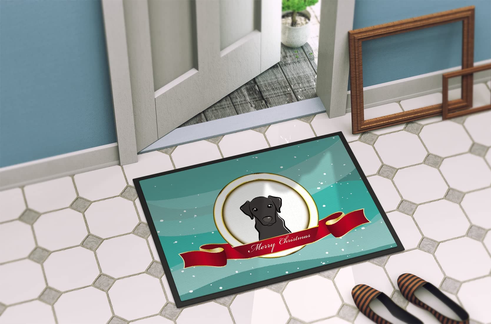 Caroline's Treasures BB1545MAT Black Labrador Merry Christmas Doormat 18x27 Fron - Thumbnail 4