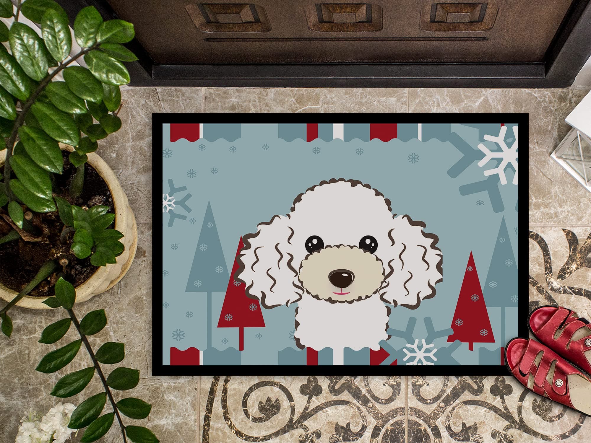 Caroline's Treasures BB1753MAT Winter Holiday White Poodle Doormat 18x27 Front D - Thumbnail 3