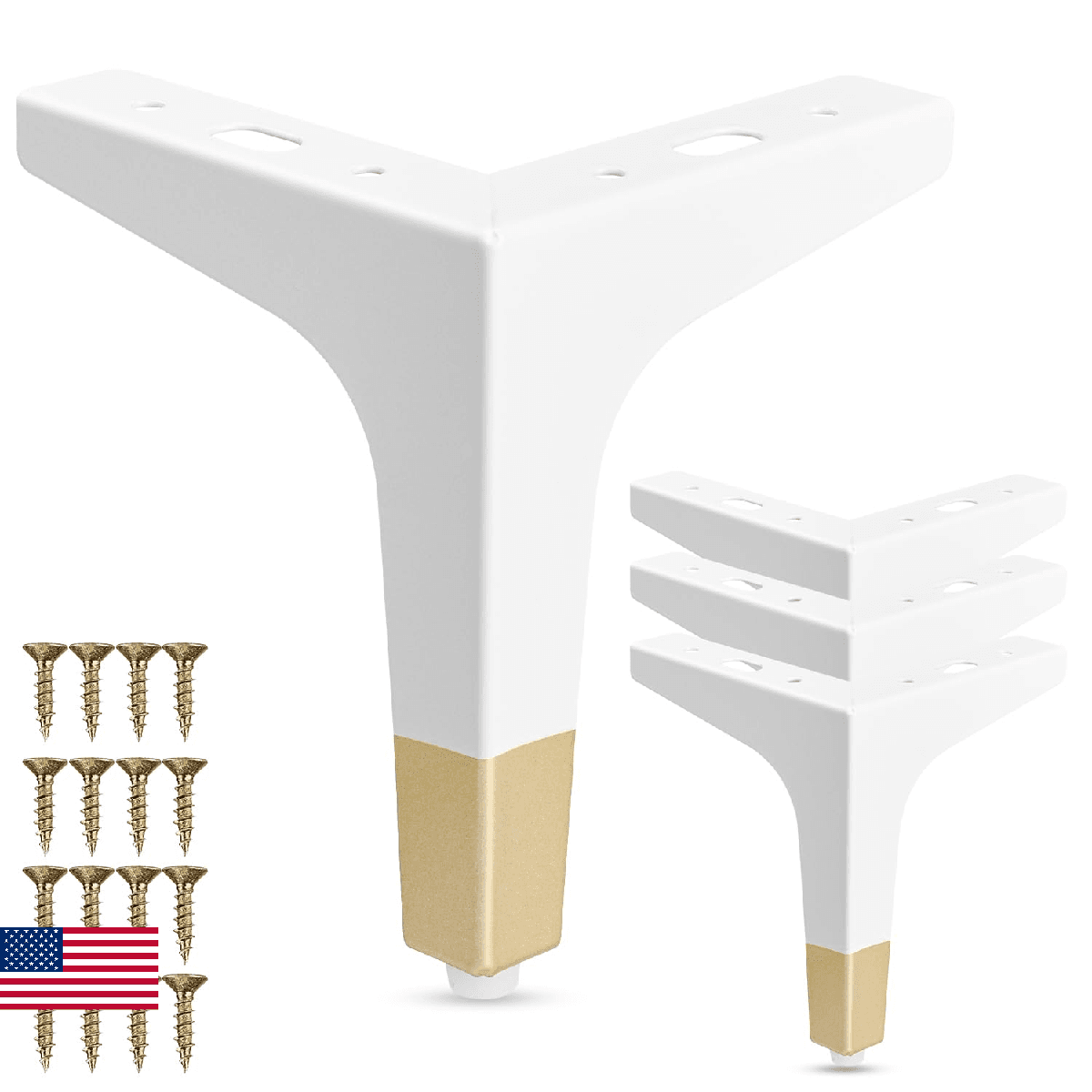 La Vane 7 Inch Metal Furniture Legs, Set of 4 - Modern Diamond Triangle White/Go - Image 1