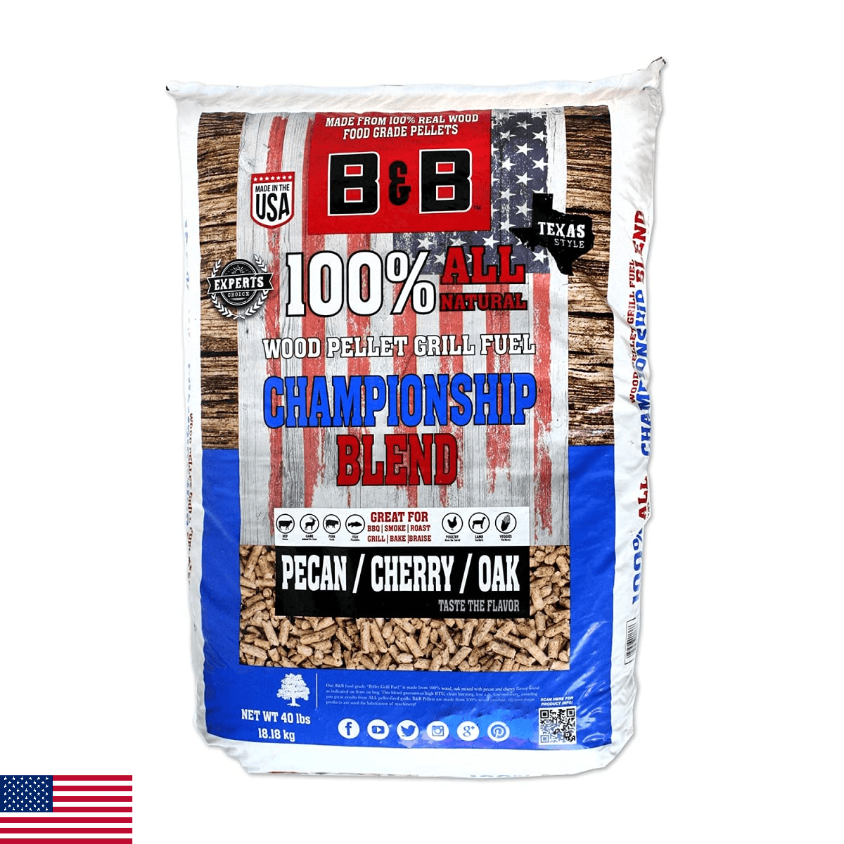 B&B Championship Blend All Natural Cherry, Oak and Pecan Hardwood Pellets 40 lb. - Image 1