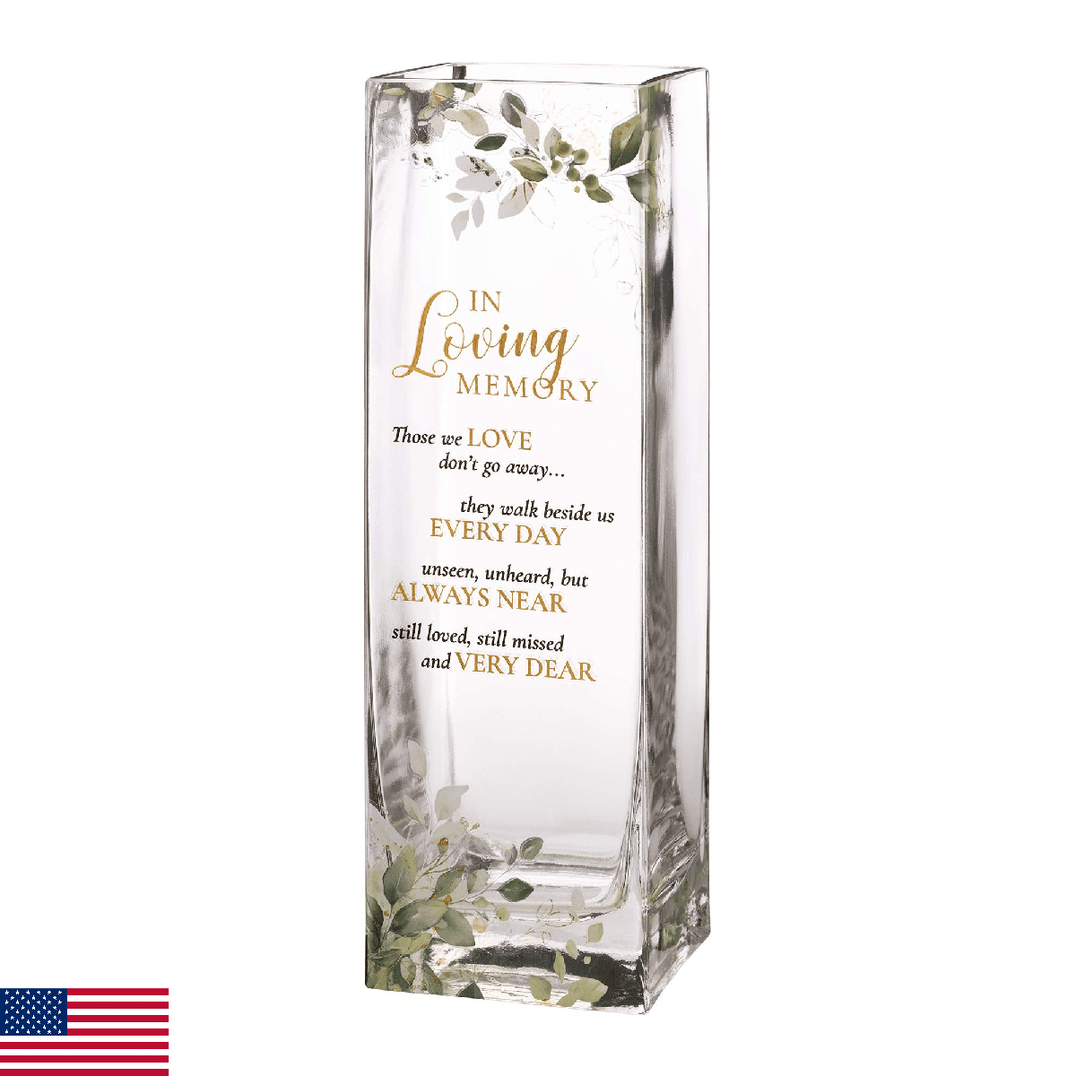 Lillian Rose Botanical Theme Memorial Flower Vase with Sympathy Verse, 3.15x3.15 - Image 1