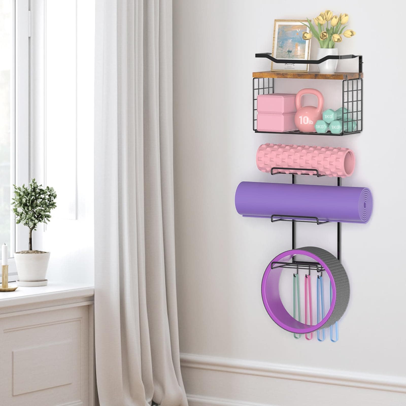 Yoga Mat Holder Wall Mount, Yoga Accessory Mats Storage Rack, Home Gym Accessori - Thumbnail 2