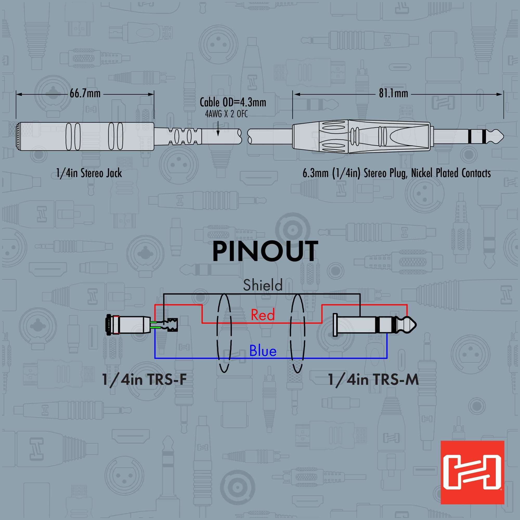 Hosa HXSS-005 Pro Headphone Extension Cable, REAN 1/4 Inch TRS to 1/4 Inch TRS, - Thumbnail 5