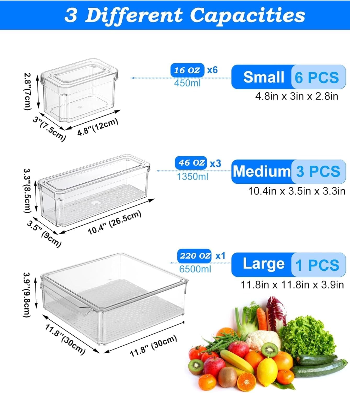 Pure Future 10-Pack Clear Fridge Organizer Containers with Lids, Stackable BPA-F - Thumbnail 4