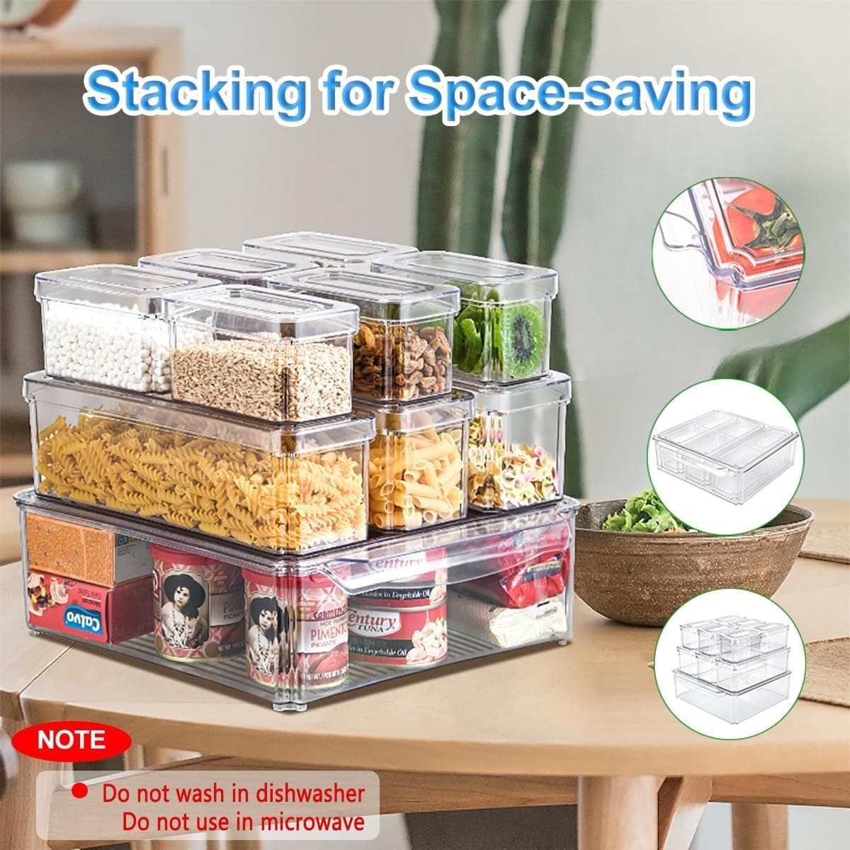 Pure Future 10-Pack Clear Fridge Organizer Containers with Lids, Stackable BPA-F - Thumbnail 2